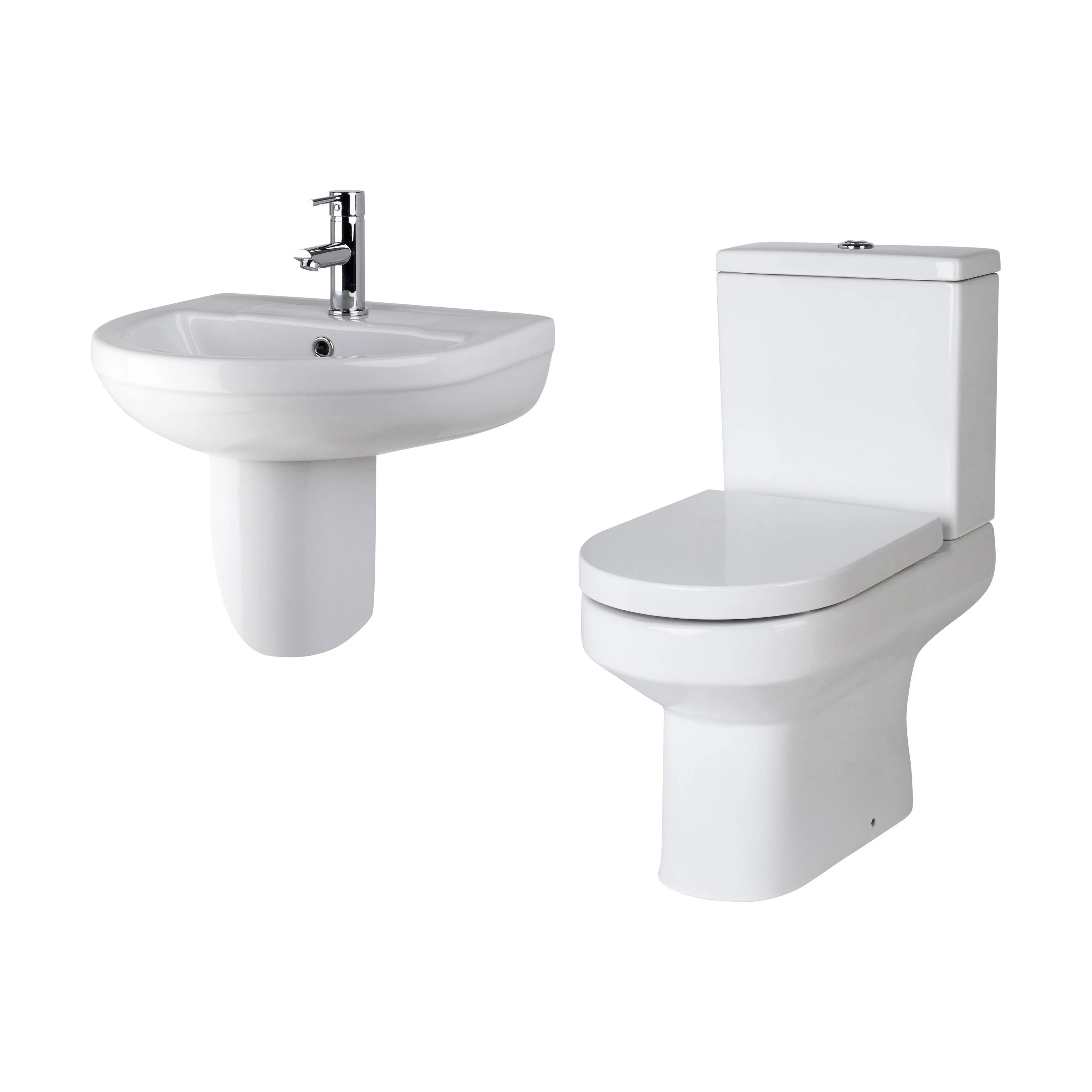 Copmere Ceramic Bathroom Suite - Semi Flush to Wall Toilet, Cistern, Soft-Close Seat & 500mm Basin with Full or Semi Pedestal - Image 4