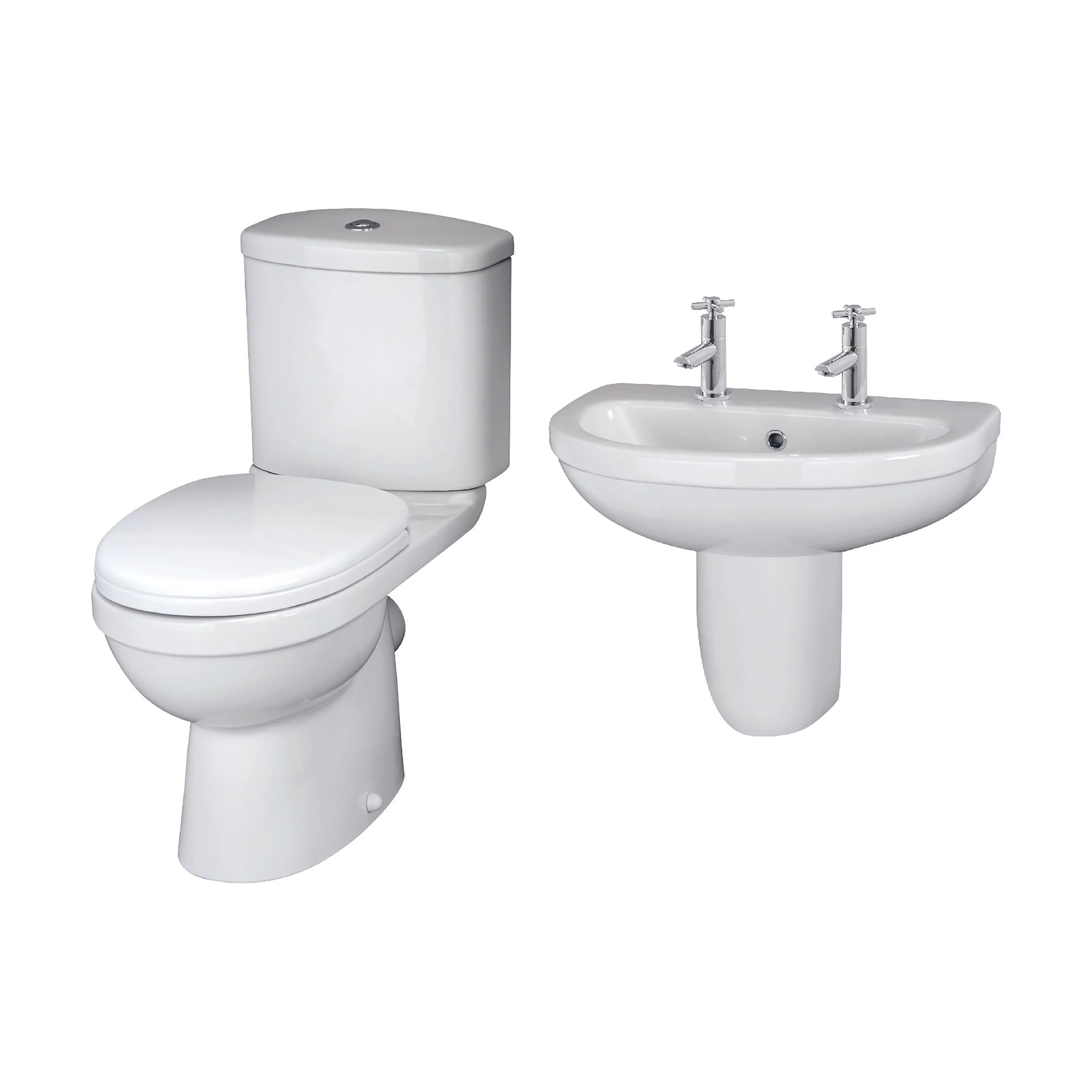 Churnet Ceramic Bathroom Bundle - Toilet Pan with Cistern, Soft-Close Seat & 550mm Basin with Full or Semi Pedestal (1TH or 2TH) - Image 3