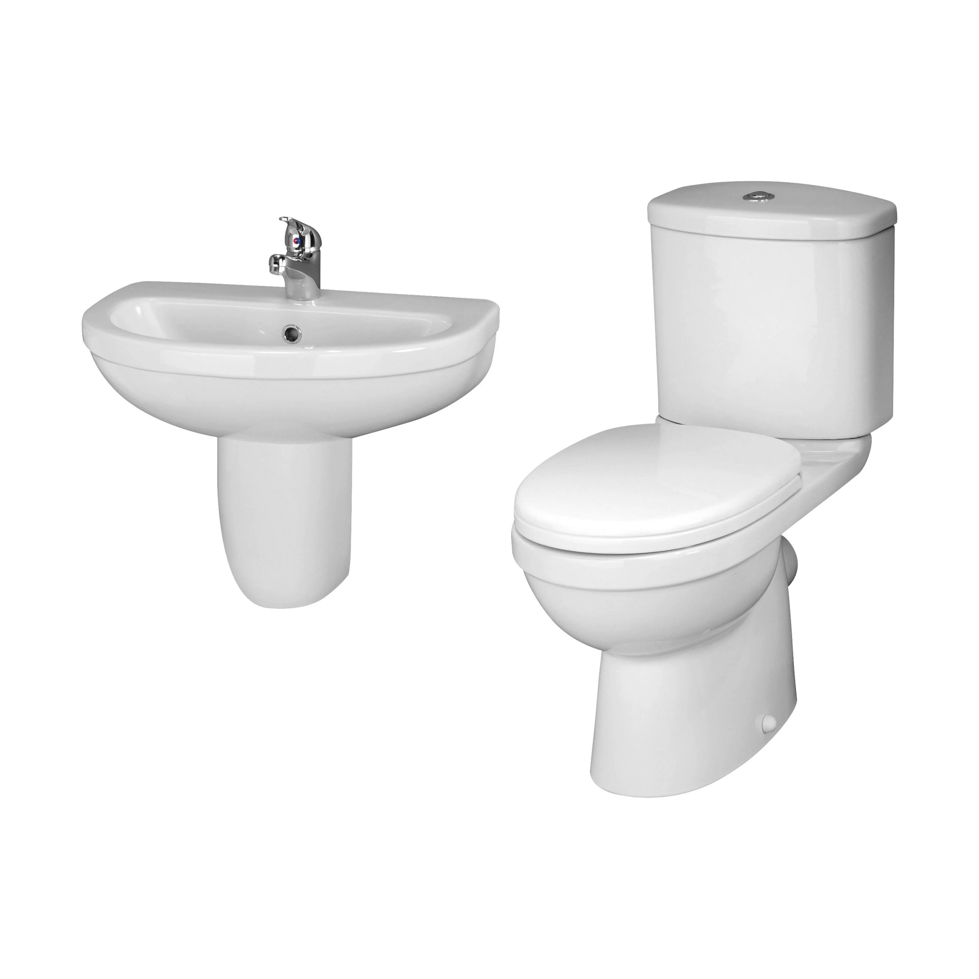 Churnet Ceramic Bathroom Bundle - Toilet Pan with Cistern, Soft-Close Seat & 550mm Basin with Full or Semi Pedestal (1TH or 2TH) - Image 4