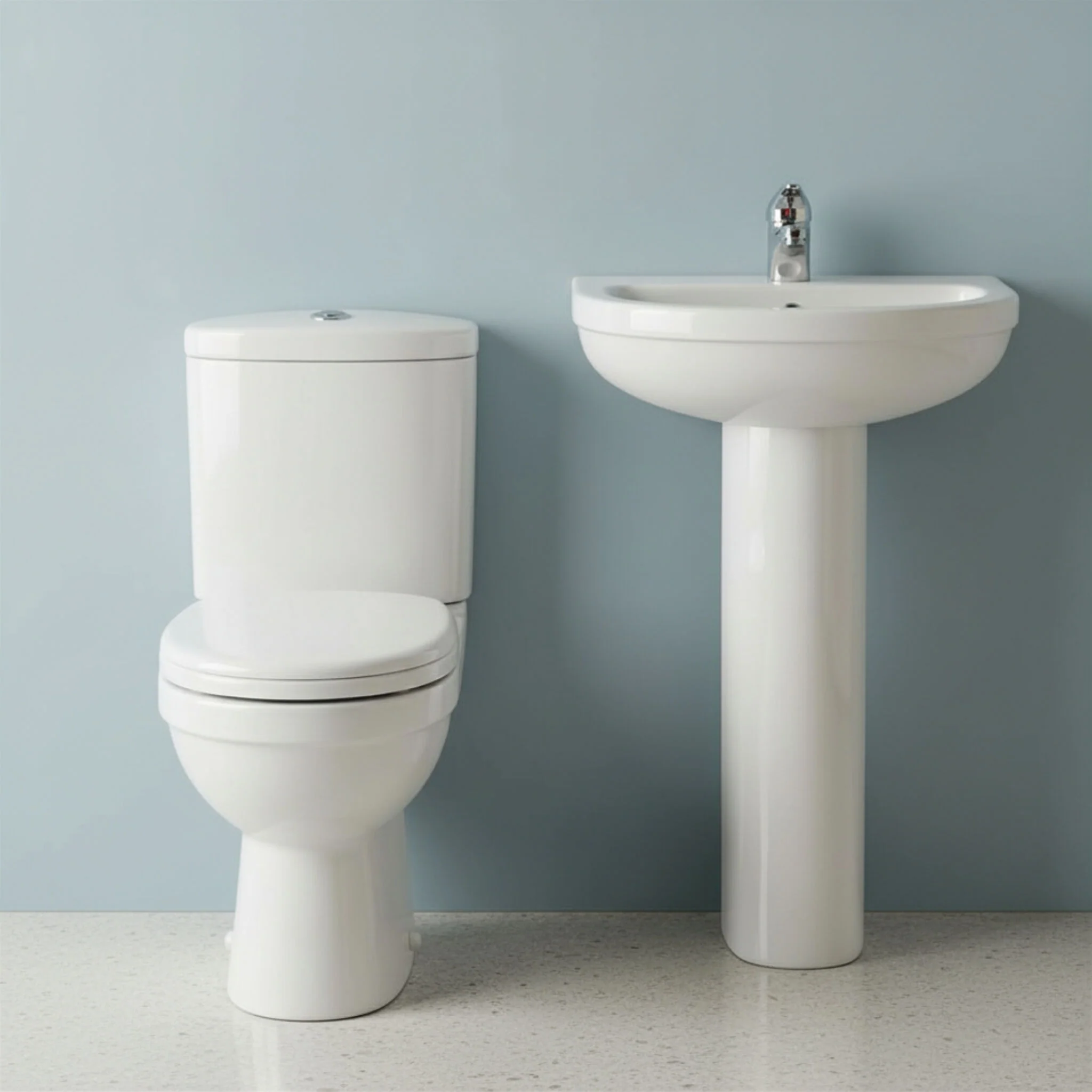 Churnet Ceramic Bathroom Bundle - Toilet Pan with Cistern, Soft-Close Seat & 550mm Basin with Full or Semi Pedestal (1TH or 2TH) - Image 5