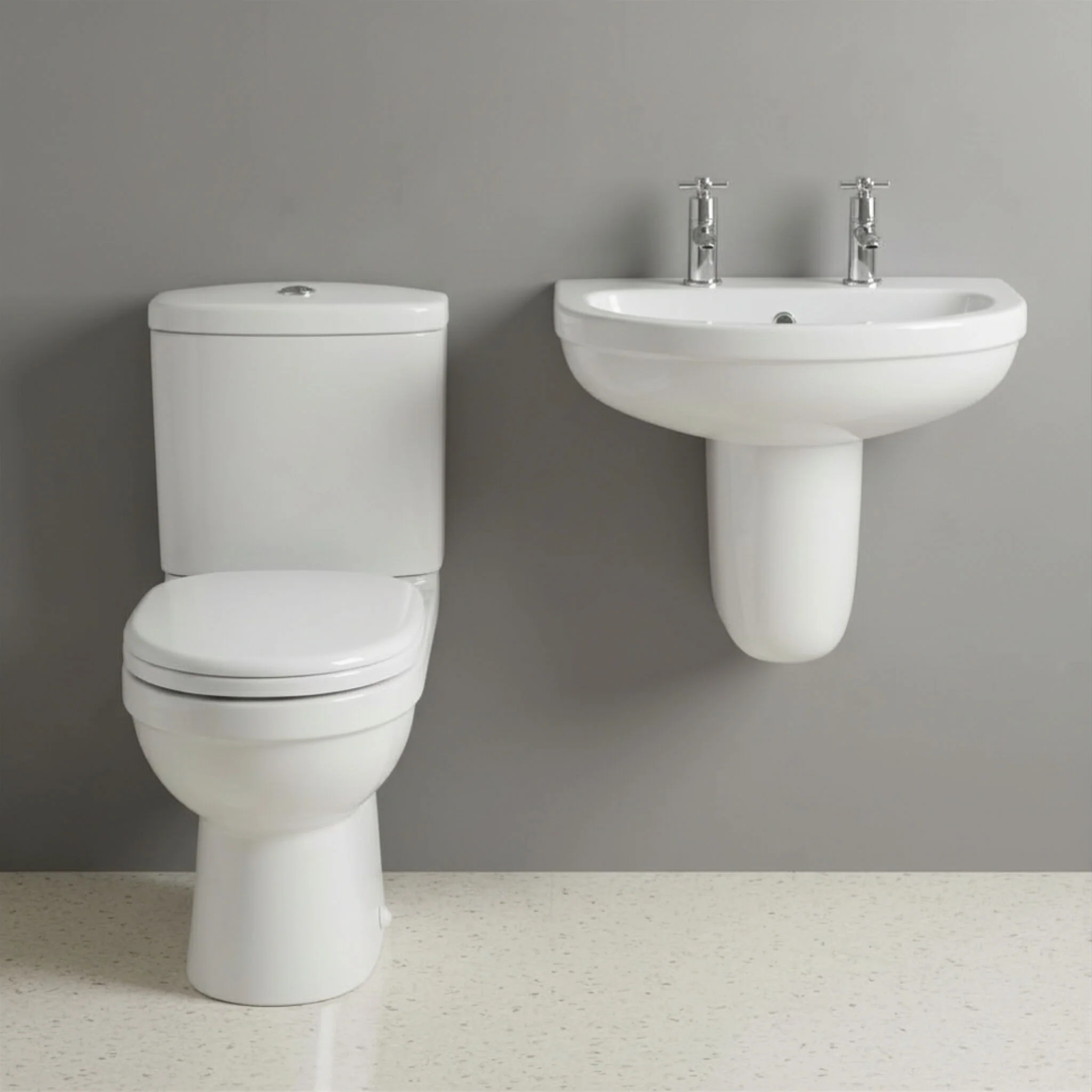 Churnet Ceramic Bathroom Bundle - Toilet Pan with Cistern, Soft-Close Seat & 550mm Basin with Full or Semi Pedestal (1TH or 2TH) - Image 7
