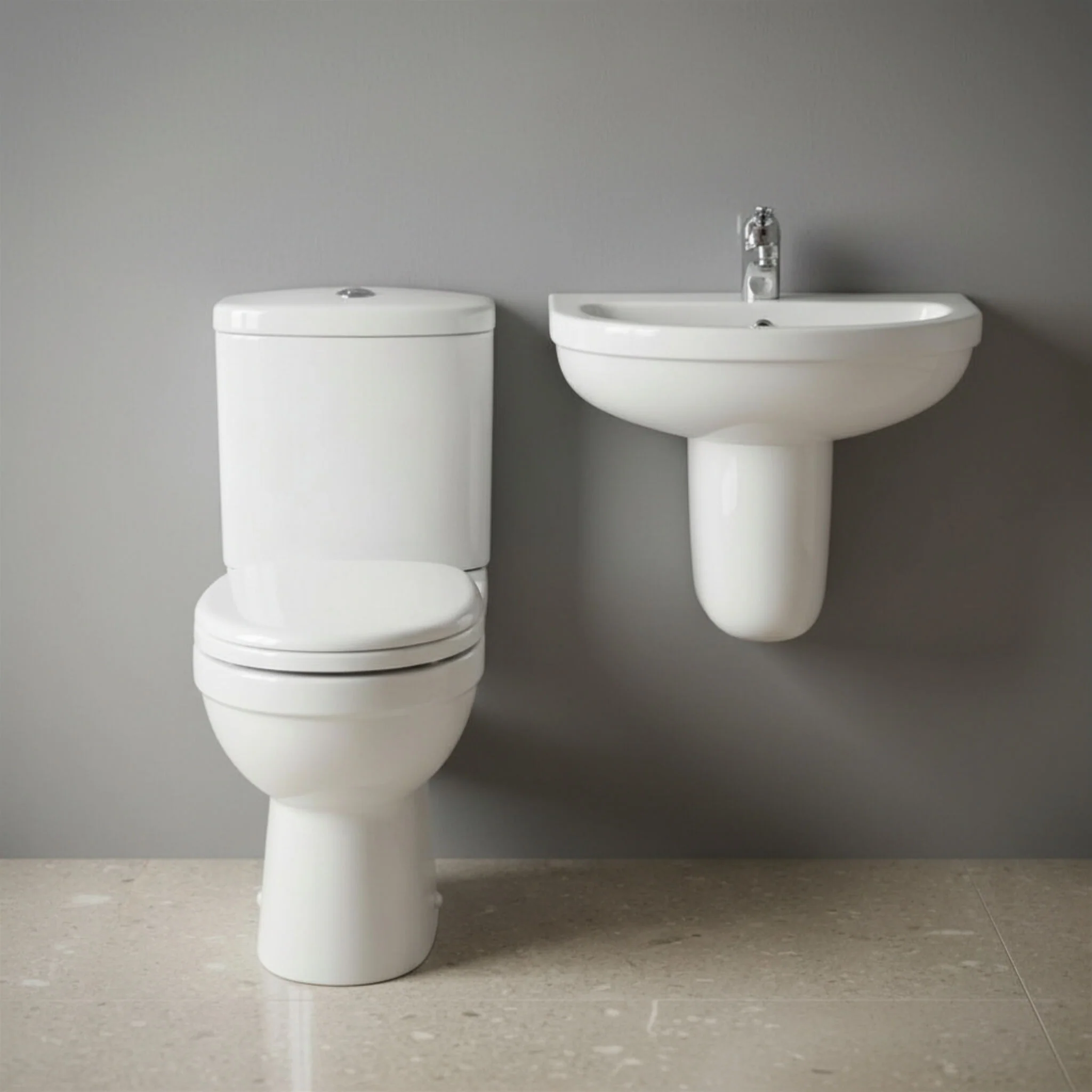 Churnet Ceramic Bathroom Bundle - Toilet Pan with Cistern, Soft-Close Seat & 550mm Basin with Full or Semi Pedestal (1TH or 2TH) - Image 8