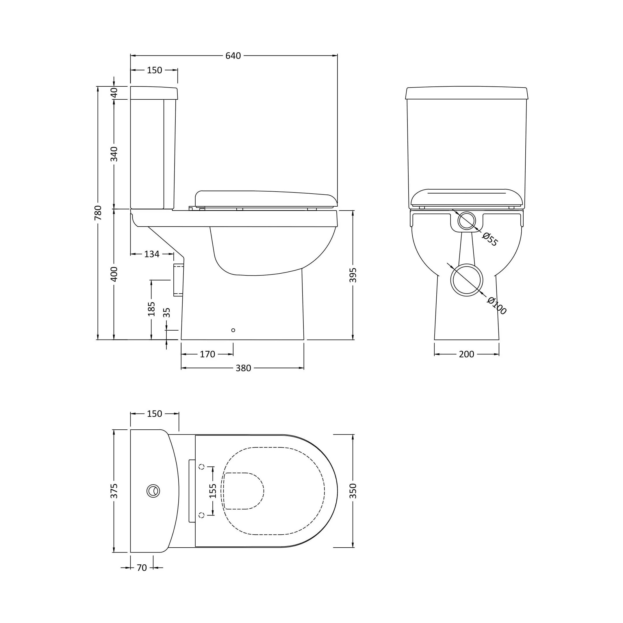 Churnet Ceramic Bathroom Bundle - Toilet Pan with Cistern, Soft-Close Seat & 550mm Basin with Full or Semi Pedestal (1TH or 2TH) - Image 9