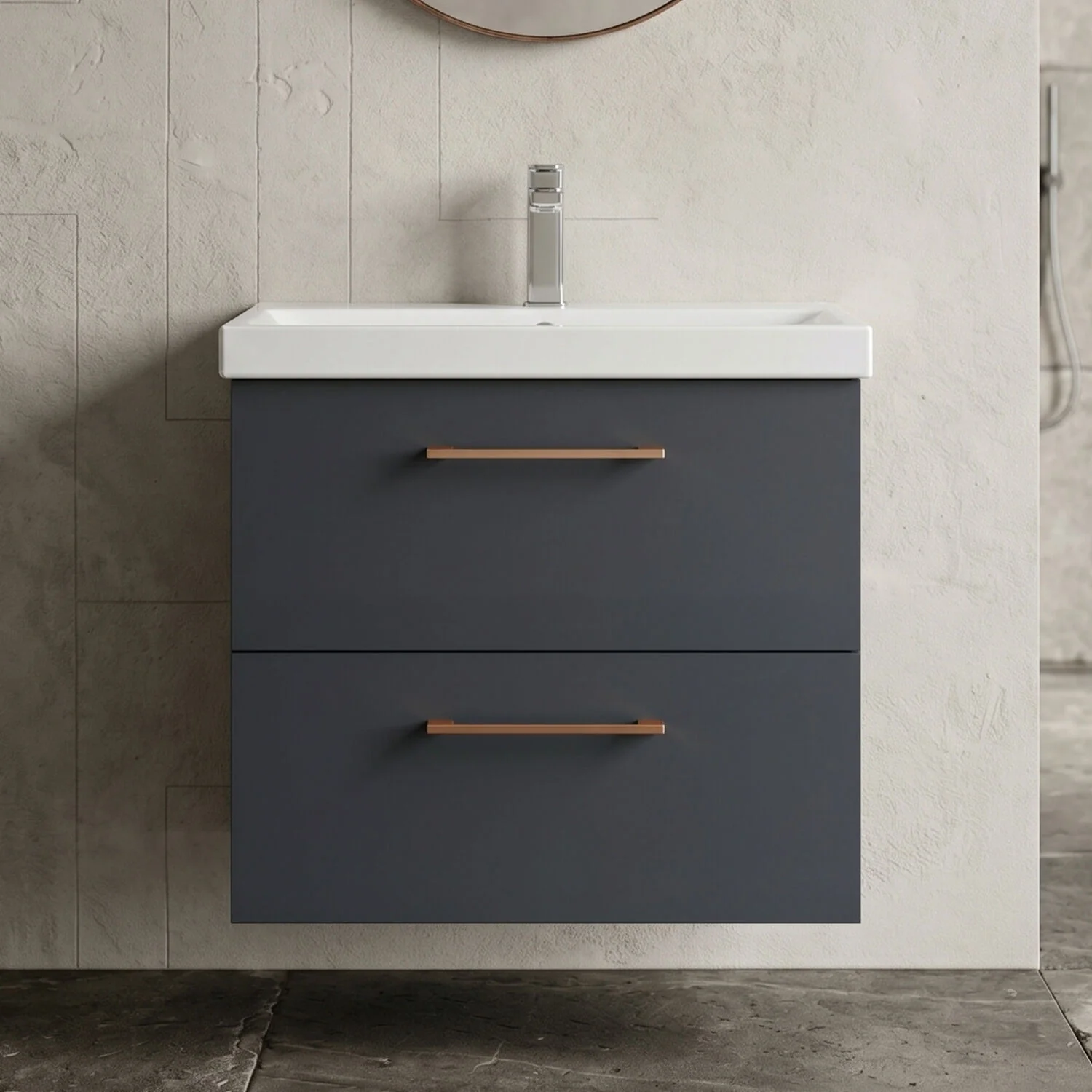 Bramshall Wall Hung 2 Drawer Vanity Unit with Mid-Edge Ceramic Basin - Choice of Colour, Handle Finish and Size - Image 10
