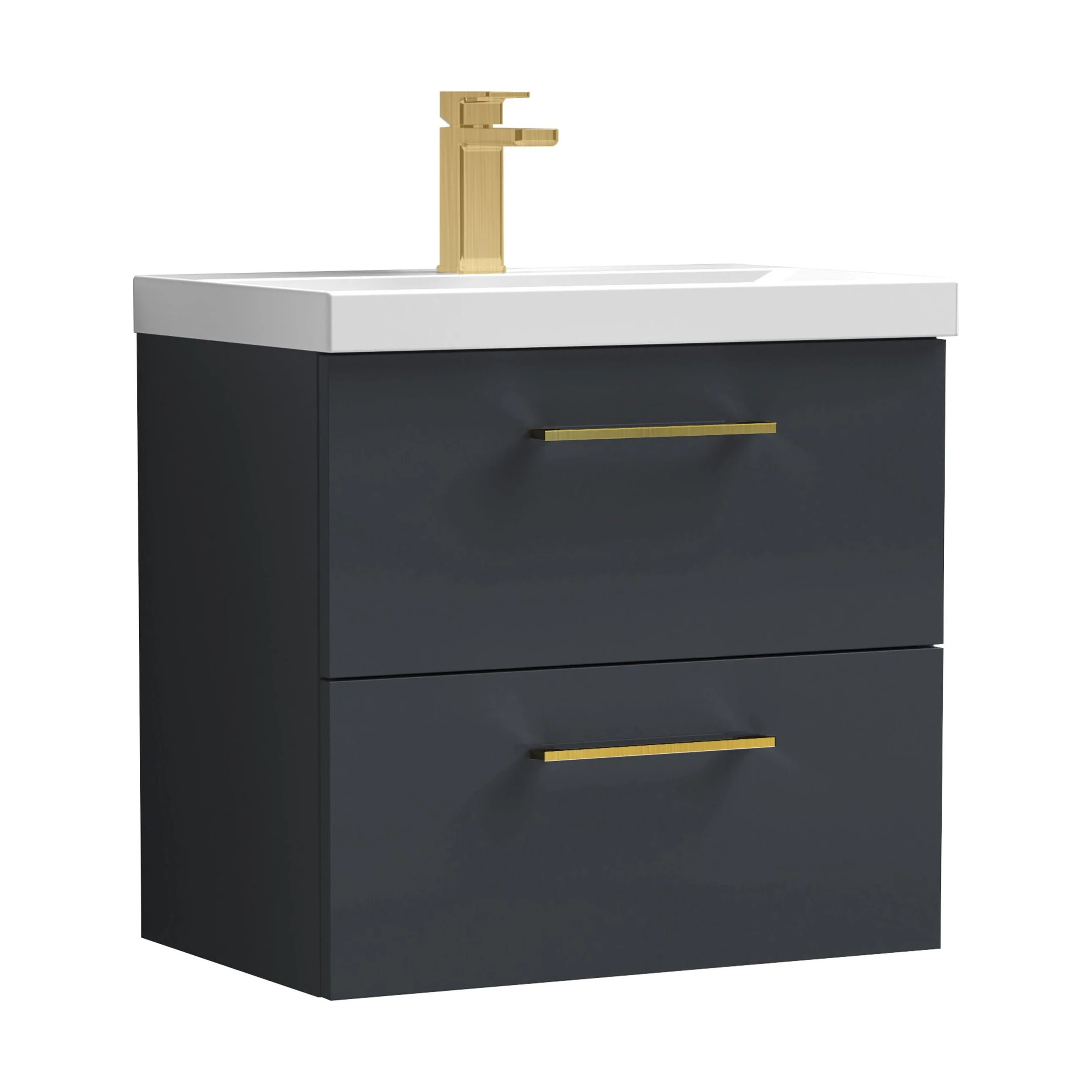 Bramshall Wall Hung 2 Drawer Vanity Unit with Mid-Edge Ceramic Basin - Choice of Colour, Handle Finish and Size - Image 100