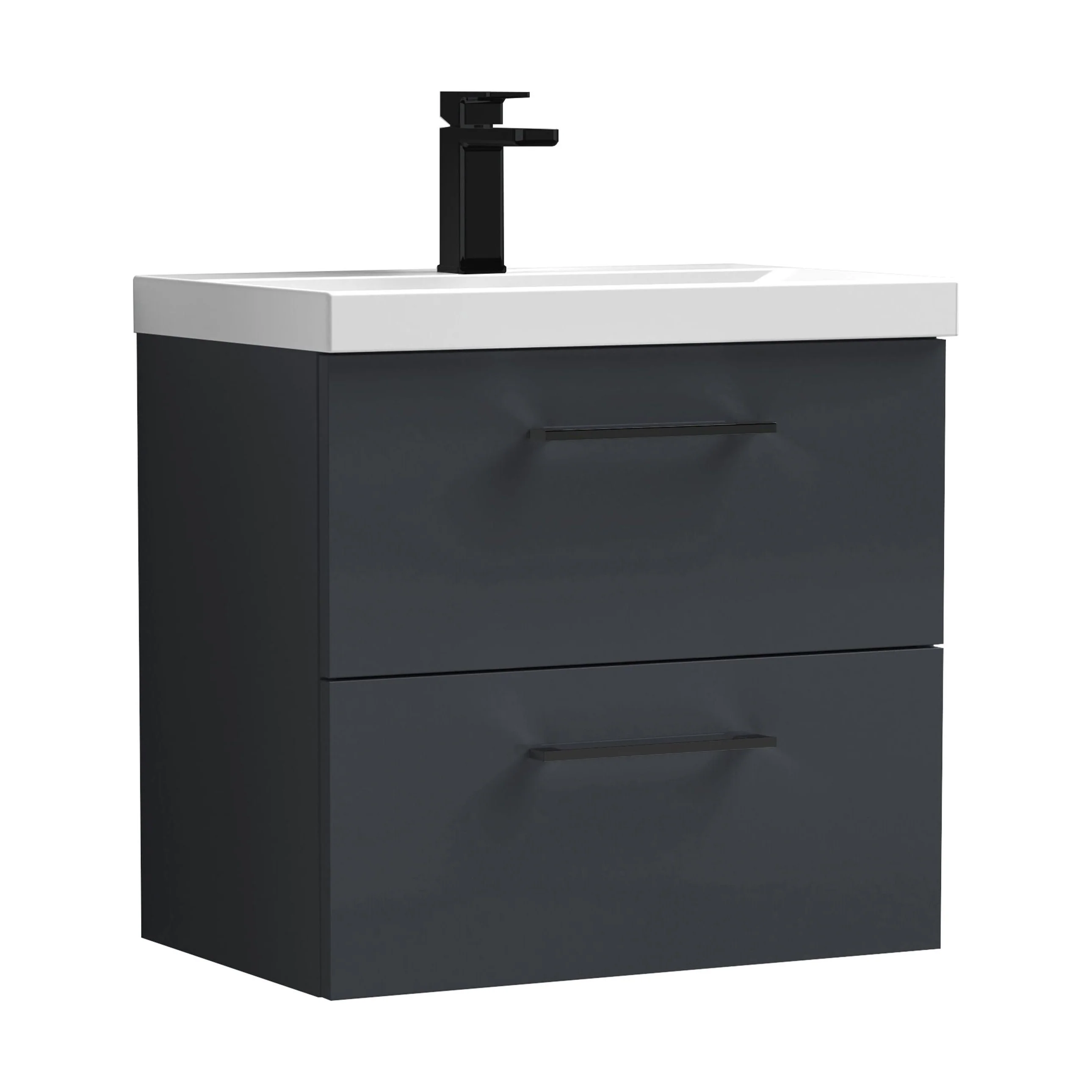 Bramshall Wall Hung 2 Drawer Vanity Unit with Mid-Edge Ceramic Basin - Choice of Colour, Handle Finish and Size - Image 101