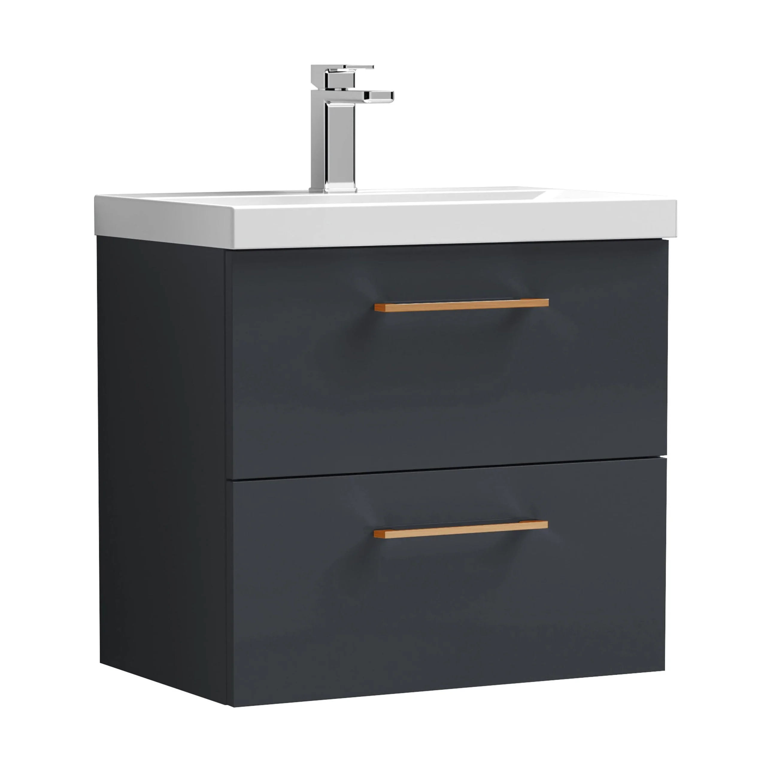 Bramshall Wall Hung 2 Drawer Vanity Unit with Mid-Edge Ceramic Basin - Choice of Colour, Handle Finish and Size - Image 102