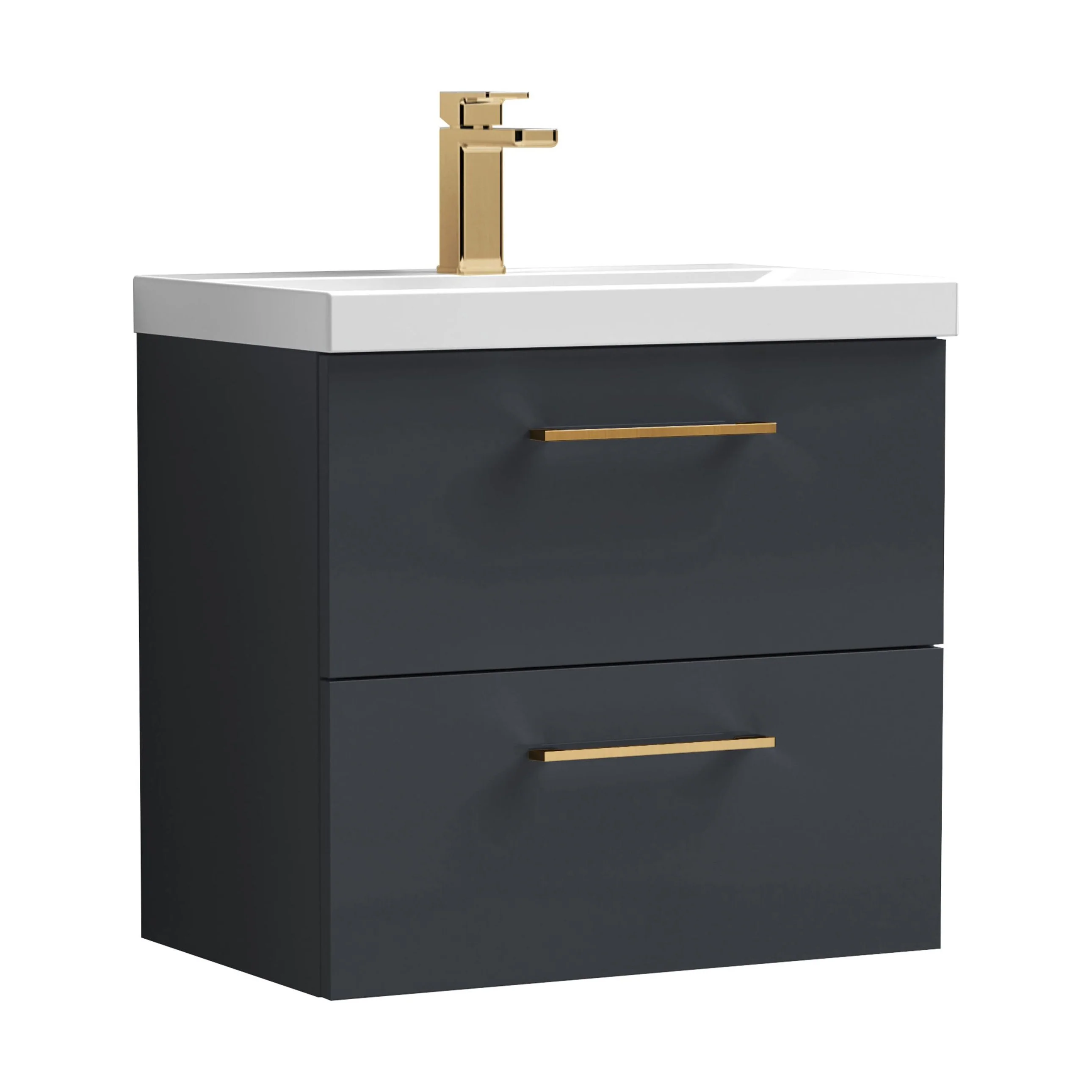 Bramshall Wall Hung 2 Drawer Vanity Unit with Mid-Edge Ceramic Basin - Choice of Colour, Handle Finish and Size - Image 103