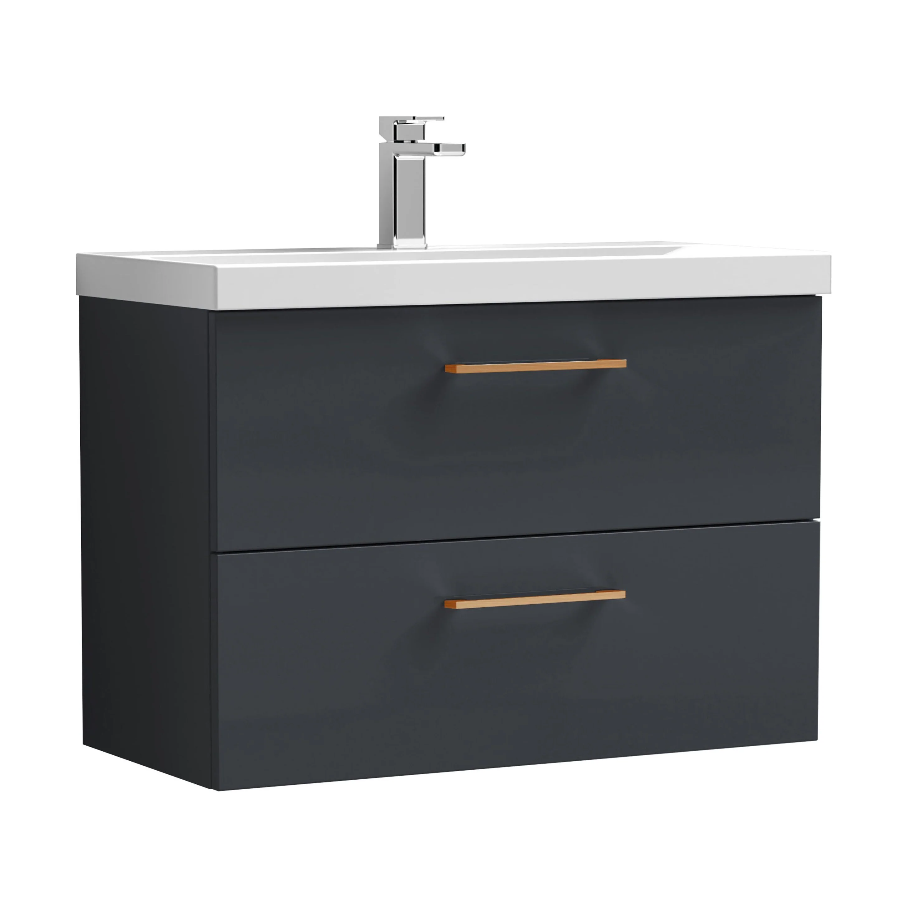 Bramshall Wall Hung 2 Drawer Vanity Unit with Mid-Edge Ceramic Basin - Choice of Colour, Handle Finish and Size - Image 108