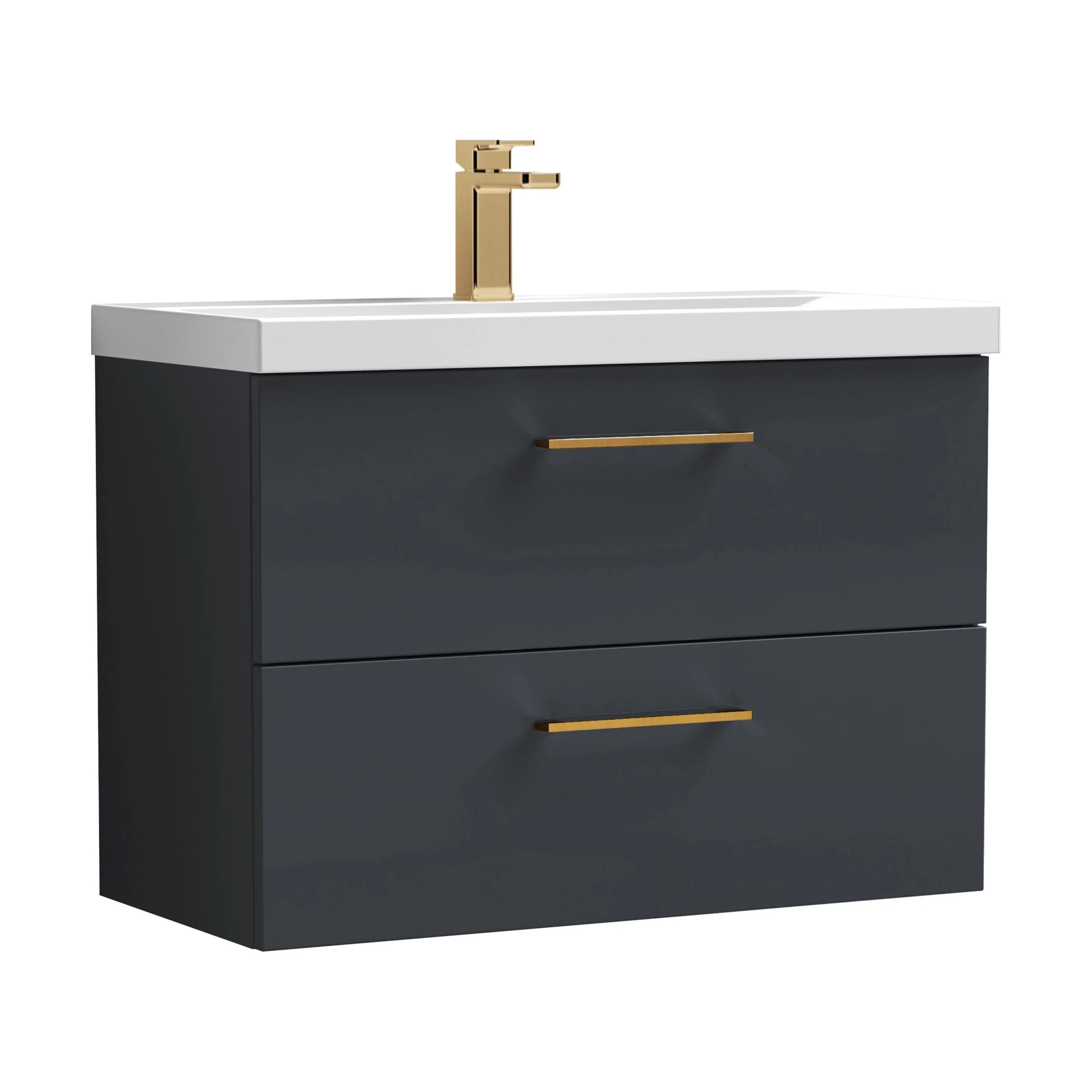 Bramshall Wall Hung 2 Drawer Vanity Unit with Mid-Edge Ceramic Basin - Choice of Colour, Handle Finish and Size - Image 109