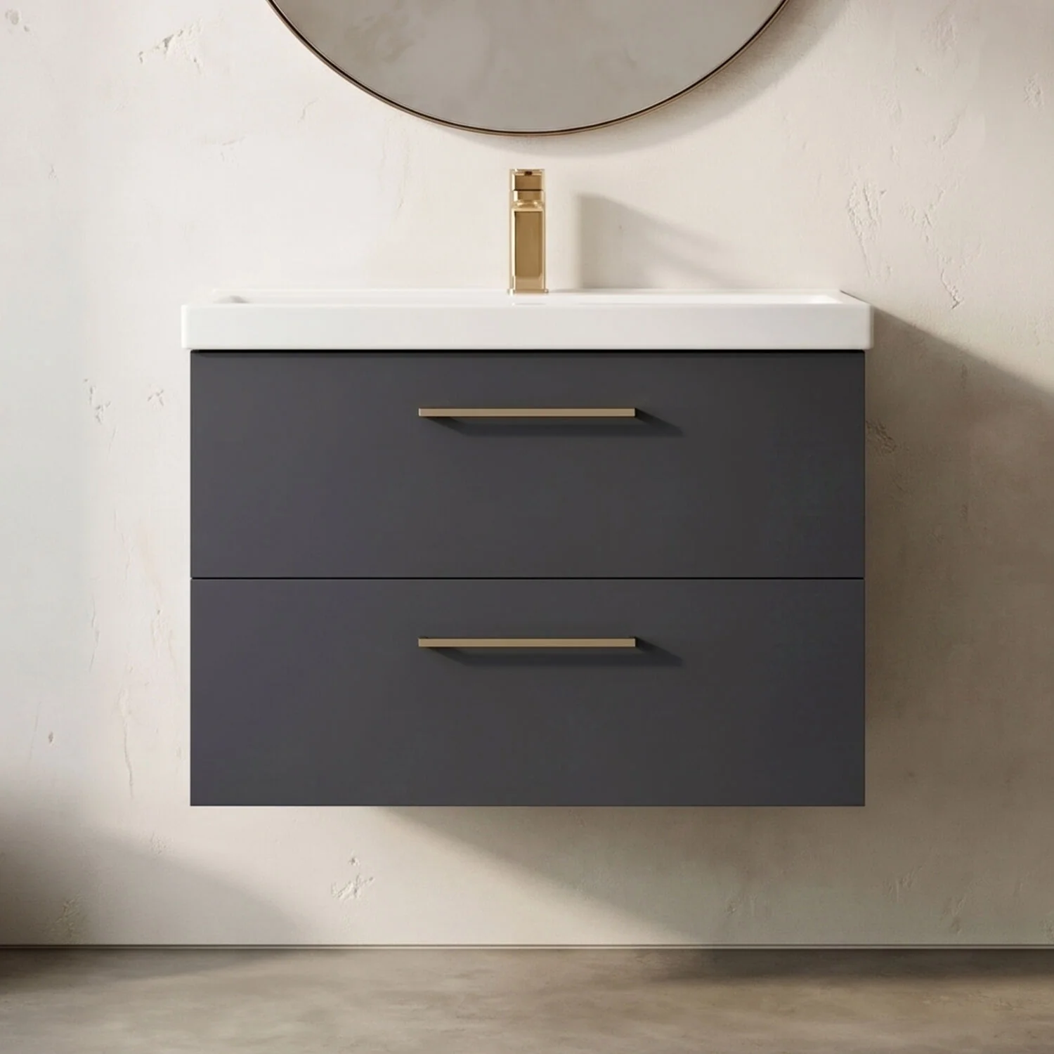 Bramshall Wall Hung 2 Drawer Vanity Unit with Mid-Edge Ceramic Basin - Choice of Colour, Handle Finish and Size - Image 11