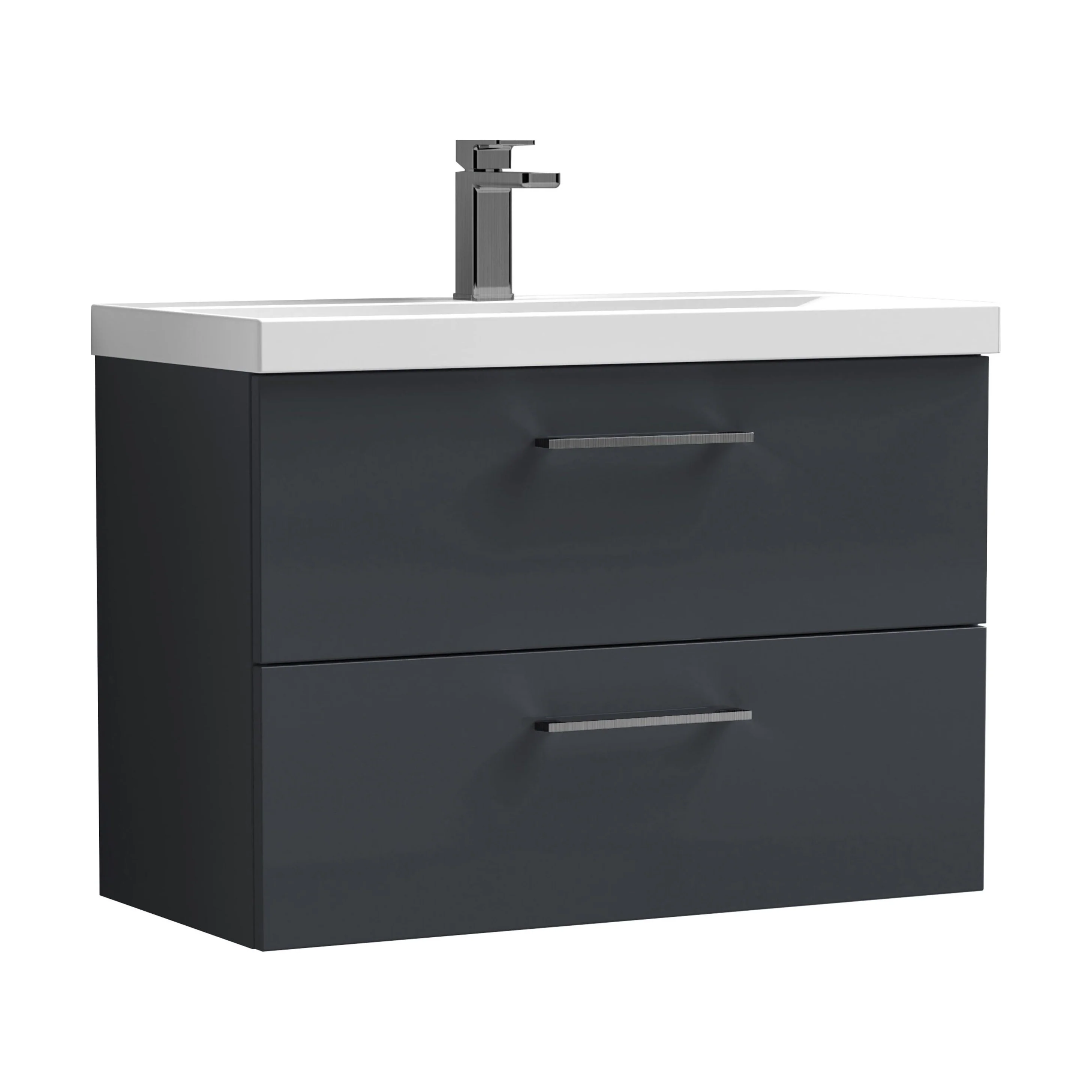 Bramshall Wall Hung 2 Drawer Vanity Unit with Mid-Edge Ceramic Basin - Choice of Colour, Handle Finish and Size - Image 110