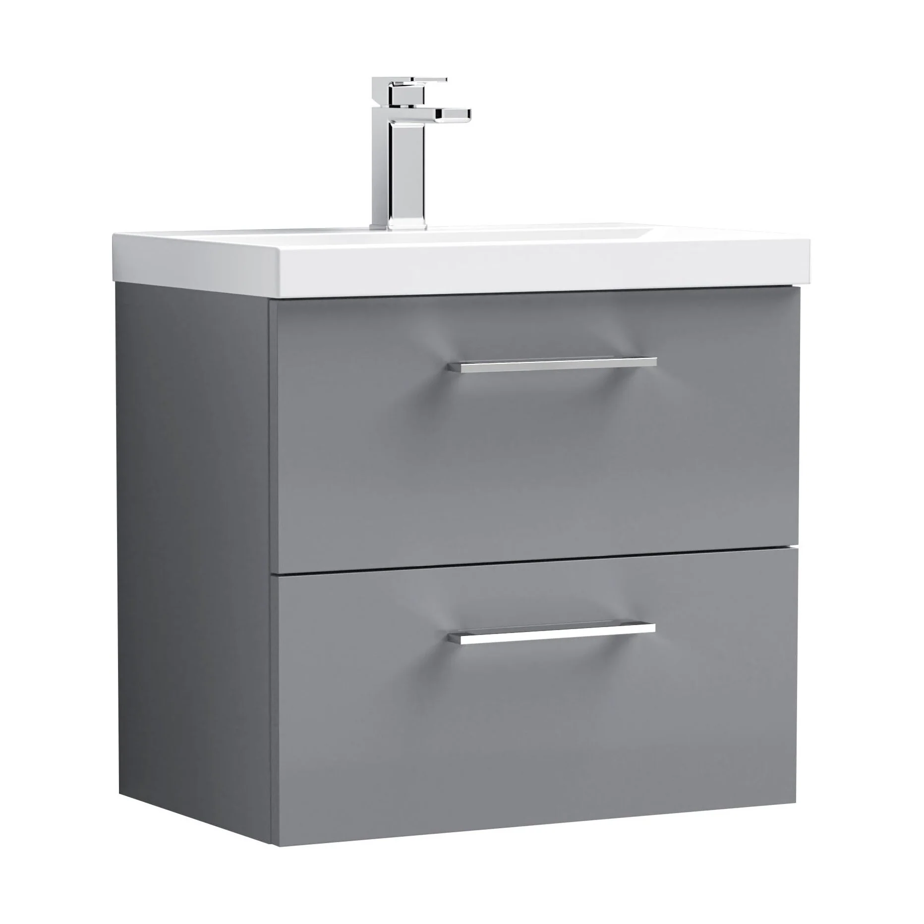 Bramshall Wall Hung 2 Drawer Vanity Unit with Mid-Edge Ceramic Basin - Choice of Colour, Handle Finish and Size - Image 111