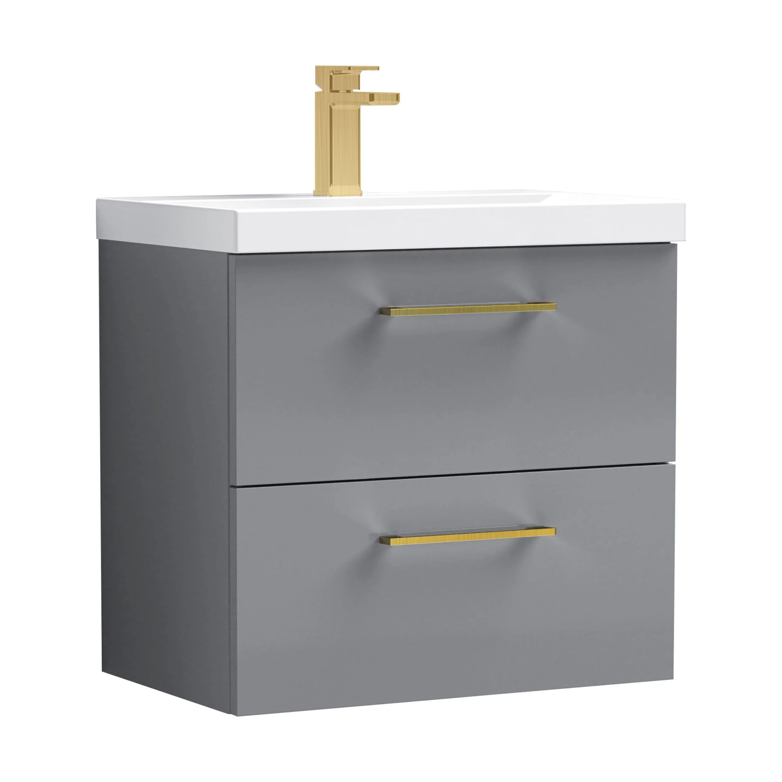 Bramshall Wall Hung 2 Drawer Vanity Unit with Mid-Edge Ceramic Basin - Choice of Colour, Handle Finish and Size - Image 112