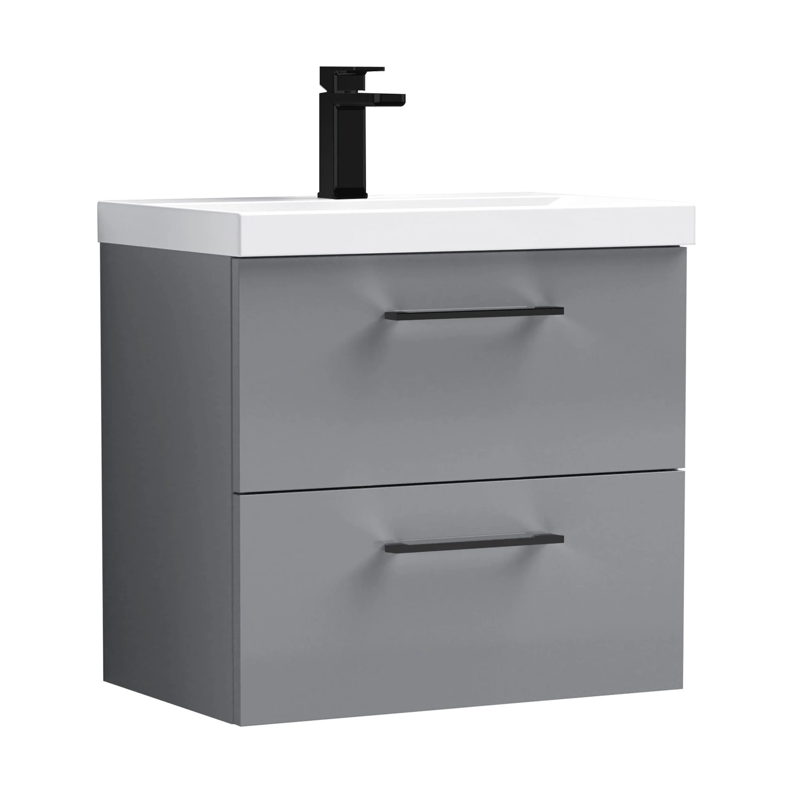 Bramshall Wall Hung 2 Drawer Vanity Unit with Mid-Edge Ceramic Basin - Choice of Colour, Handle Finish and Size - Image 113