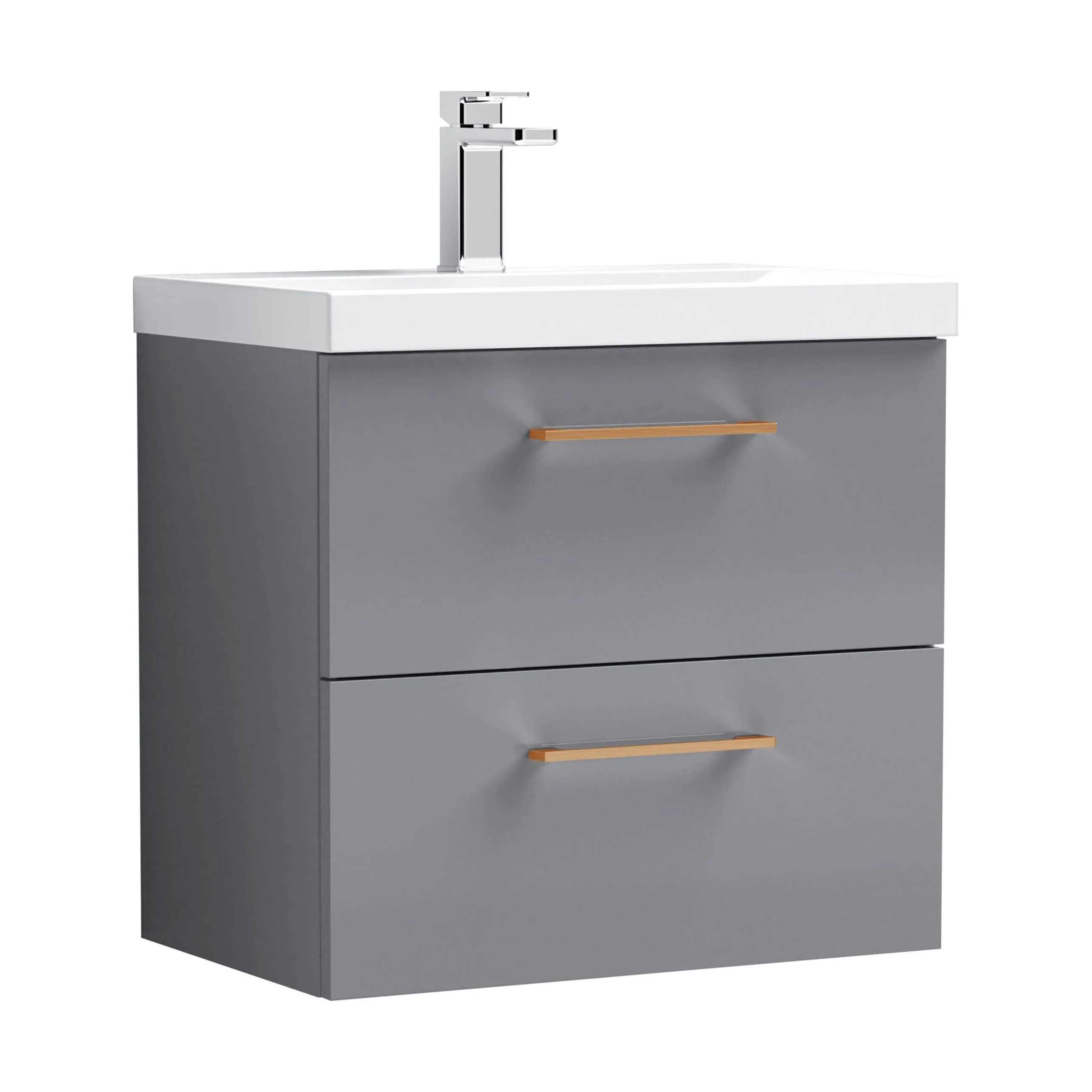 Bramshall Wall Hung 2 Drawer Vanity Unit with Mid-Edge Ceramic Basin - Choice of Colour, Handle Finish and Size - Image 114