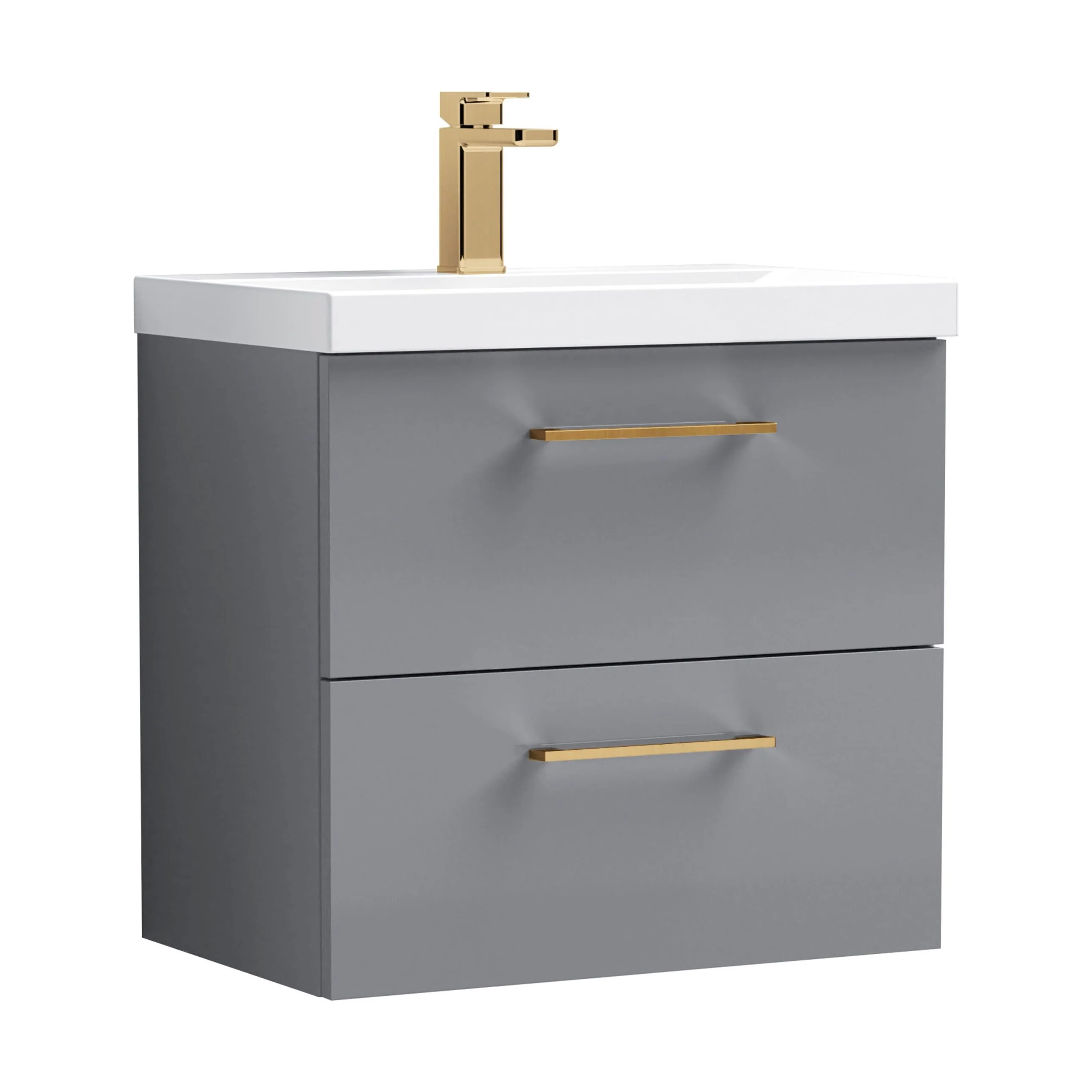Bramshall Wall Hung 2 Drawer Vanity Unit with Mid-Edge Ceramic Basin - Choice of Colour, Handle Finish and Size - Image 115