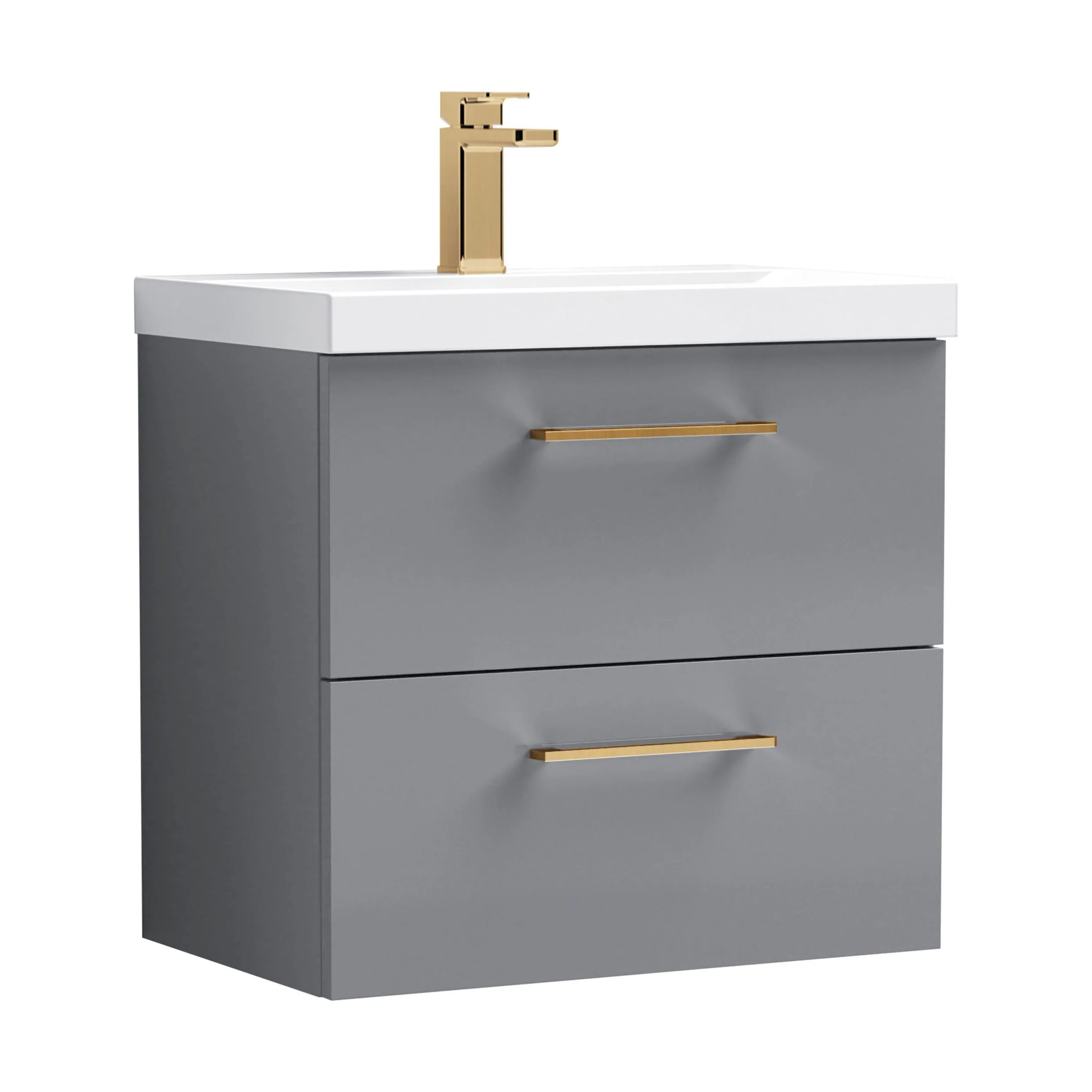 Bramshall Wall Hung 2 Drawer Vanity Unit with Mid-Edge Ceramic Basin - Choice of Colour, Handle Finish and Size - Image 116