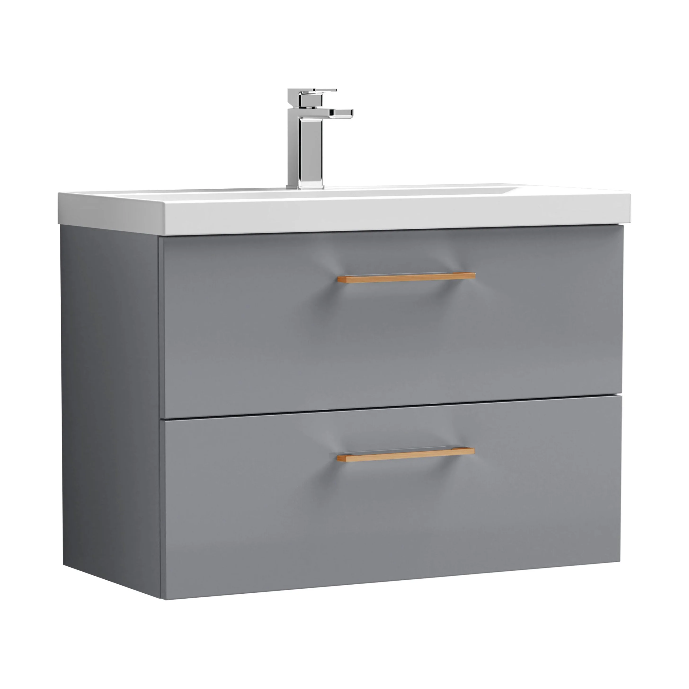 Bramshall Wall Hung 2 Drawer Vanity Unit with Mid-Edge Ceramic Basin - Choice of Colour, Handle Finish and Size - Image 119