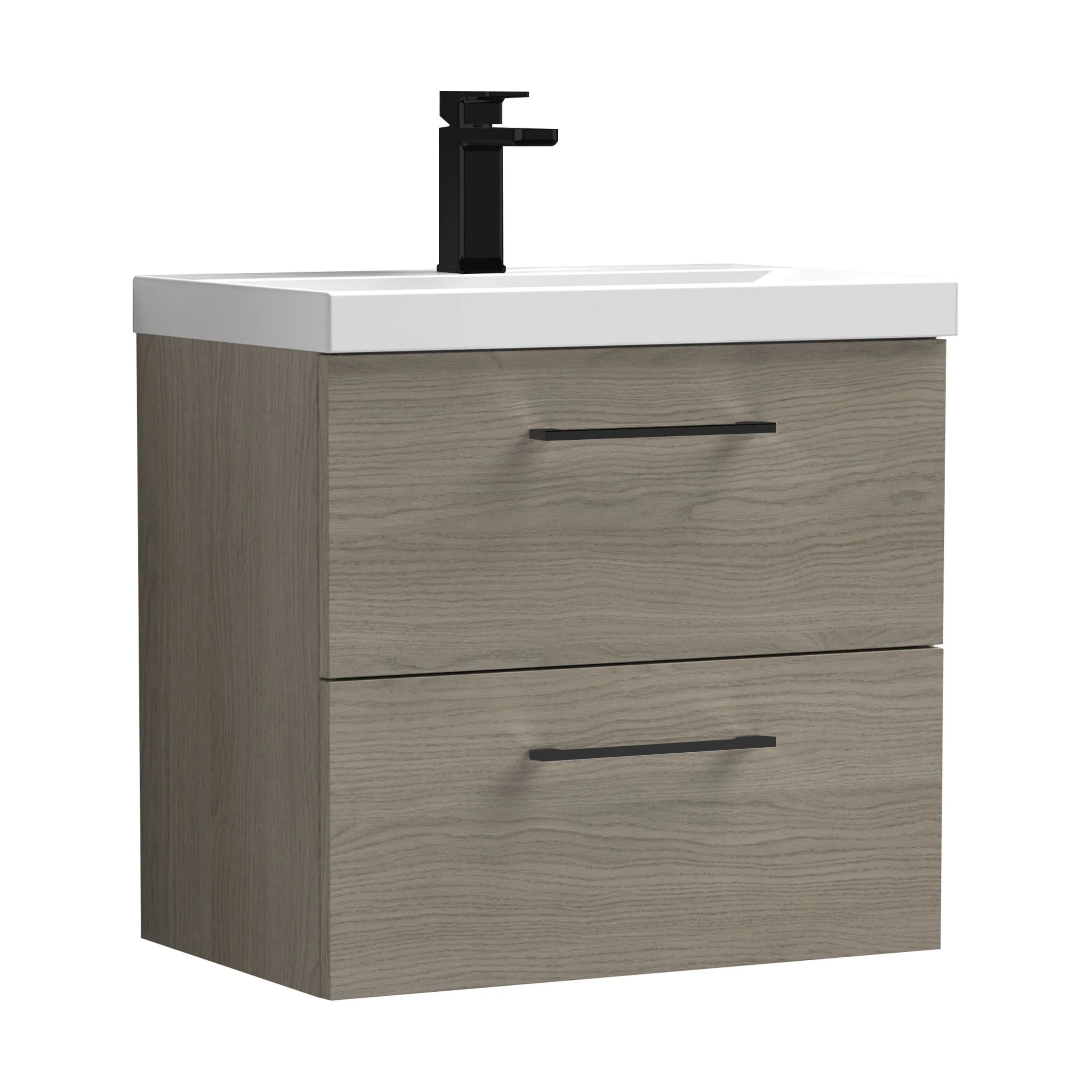 Bramshall Wall Hung 2 Drawer Vanity Unit with Mid-Edge Ceramic Basin - Choice of Colour, Handle Finish and Size - Image 124