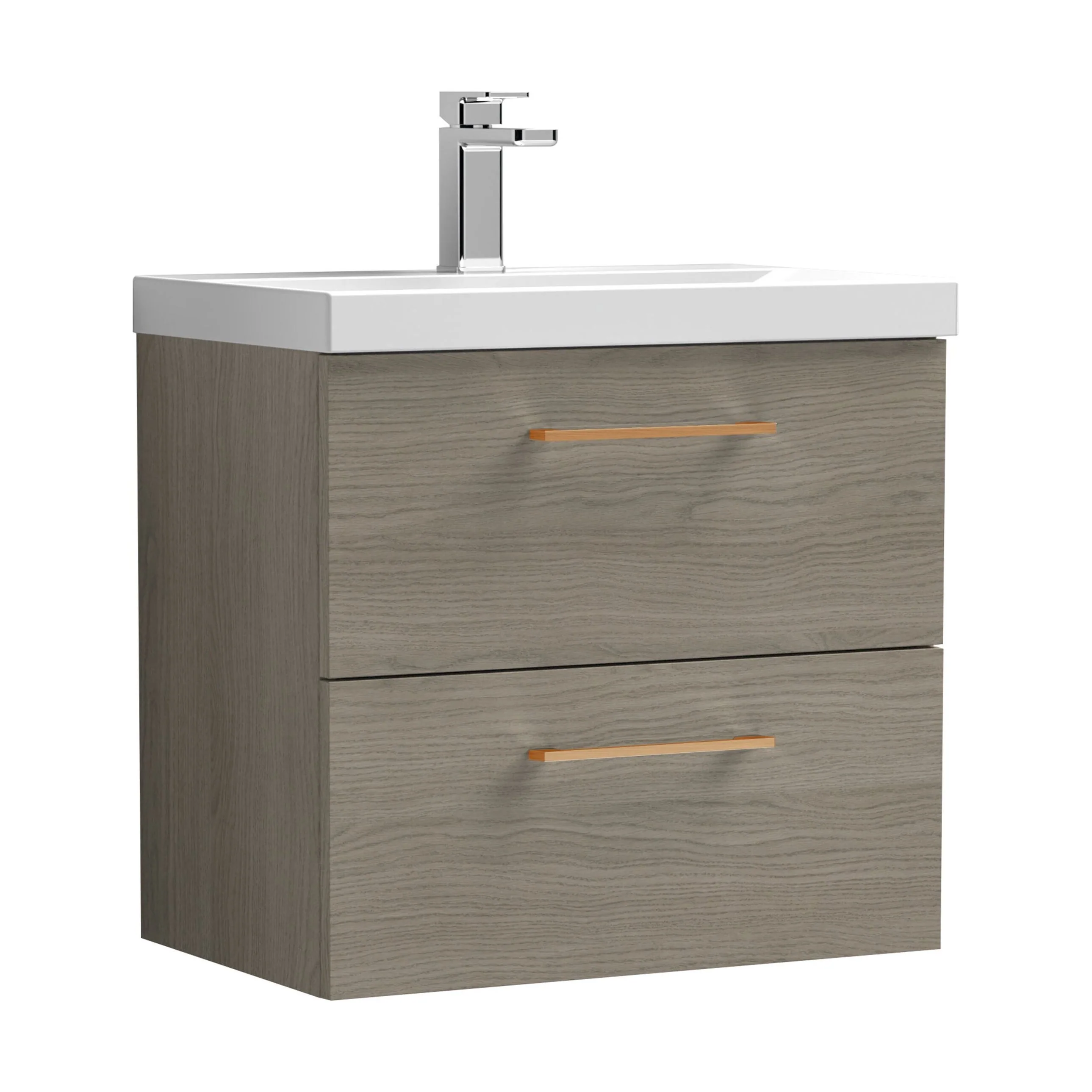 Bramshall Wall Hung 2 Drawer Vanity Unit with Mid-Edge Ceramic Basin - Choice of Colour, Handle Finish and Size - Image 125