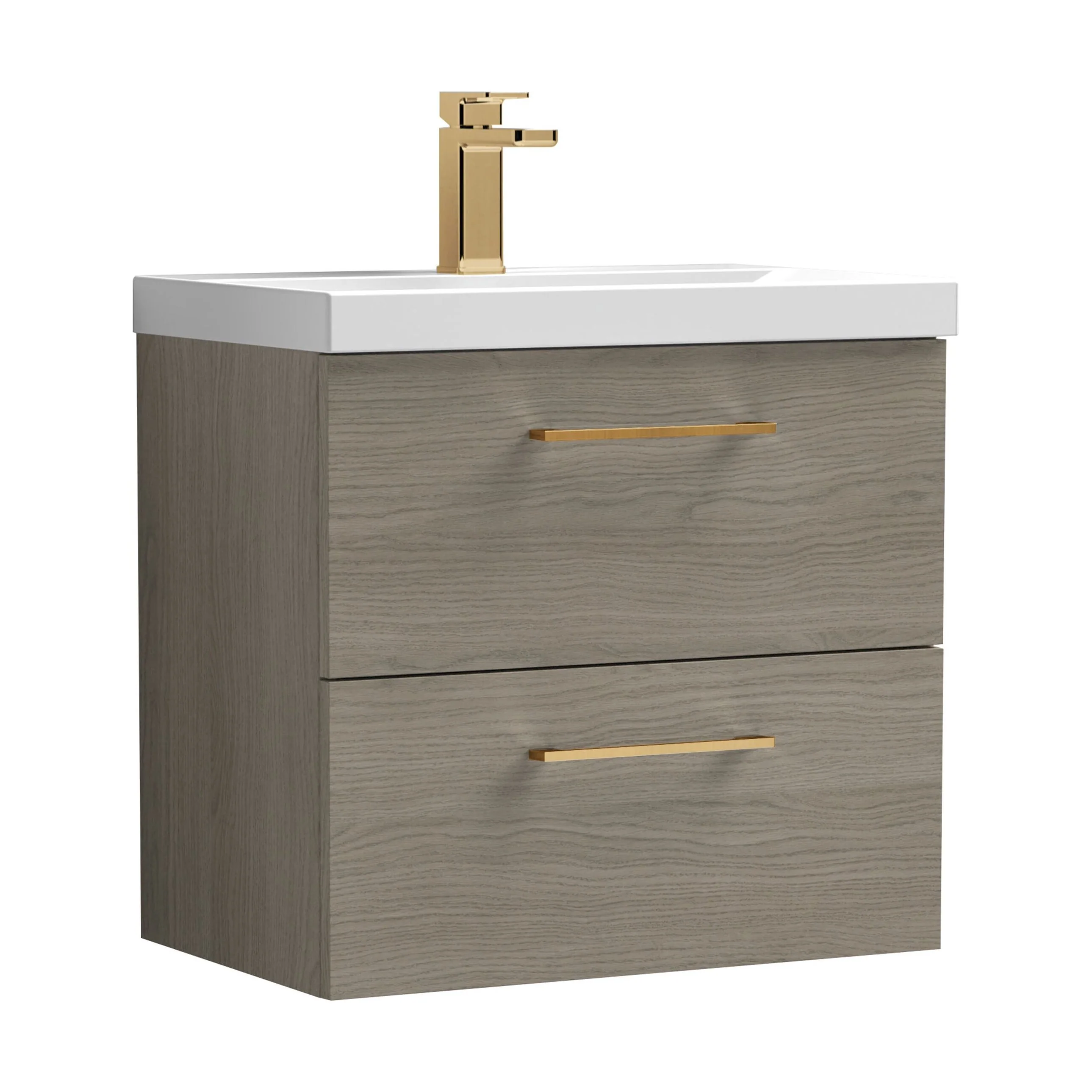 Bramshall Wall Hung 2 Drawer Vanity Unit with Mid-Edge Ceramic Basin - Choice of Colour, Handle Finish and Size - Image 126
