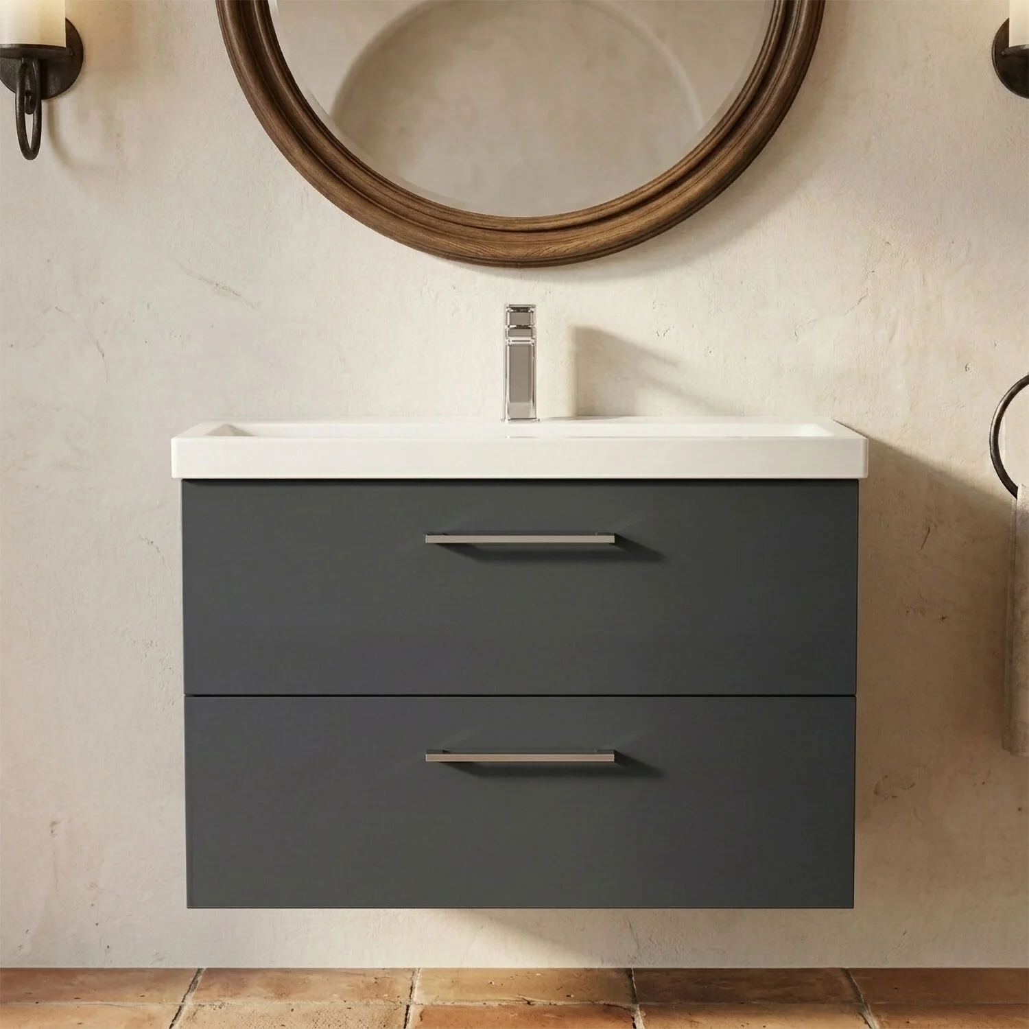 Bramshall Wall Hung 2 Drawer Vanity Unit with Mid-Edge Ceramic Basin - Choice of Colour, Handle Finish and Size - Image 13