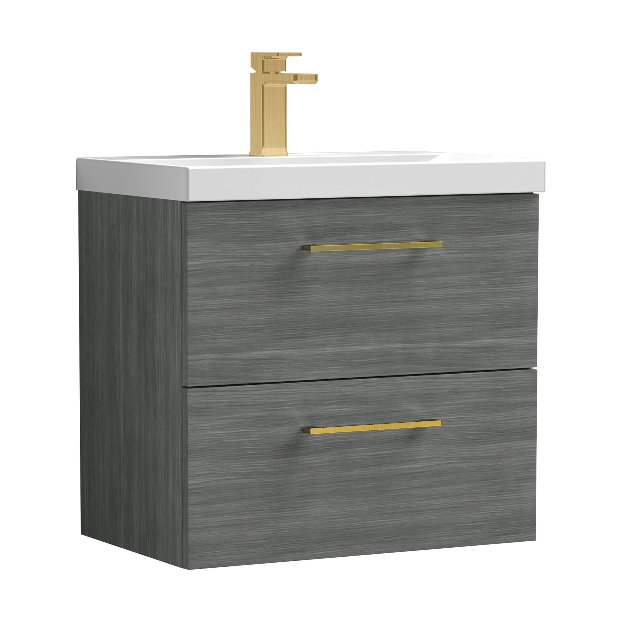Bramshall Wall Hung 2 Drawer Vanity Unit with Mid-Edge Ceramic Basin - Choice of Colour, Handle Finish and Size - Image 135