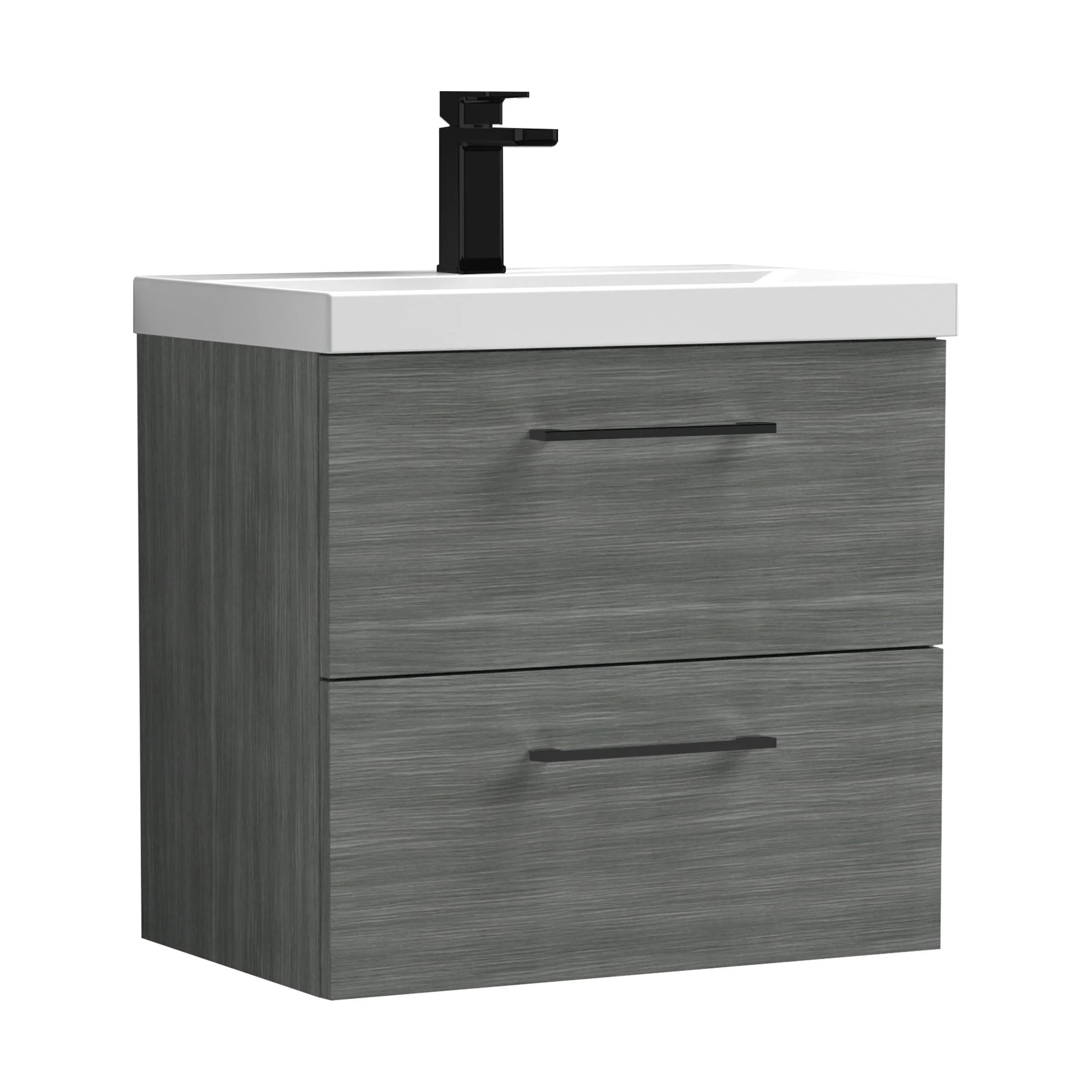 Bramshall Wall Hung 2 Drawer Vanity Unit with Mid-Edge Ceramic Basin - Choice of Colour, Handle Finish and Size - Image 136