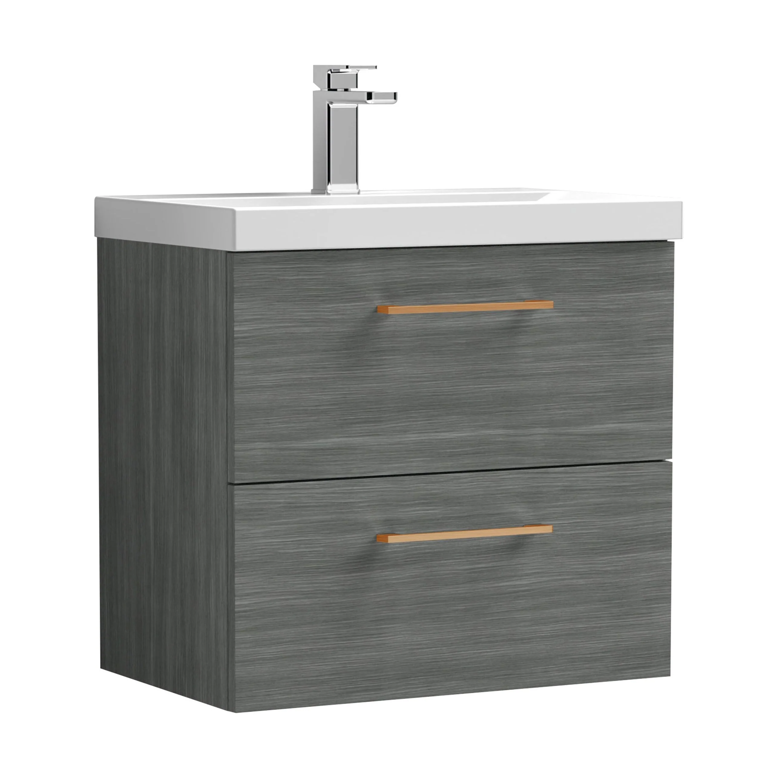 Bramshall Wall Hung 2 Drawer Vanity Unit with Mid-Edge Ceramic Basin - Choice of Colour, Handle Finish and Size - Image 137