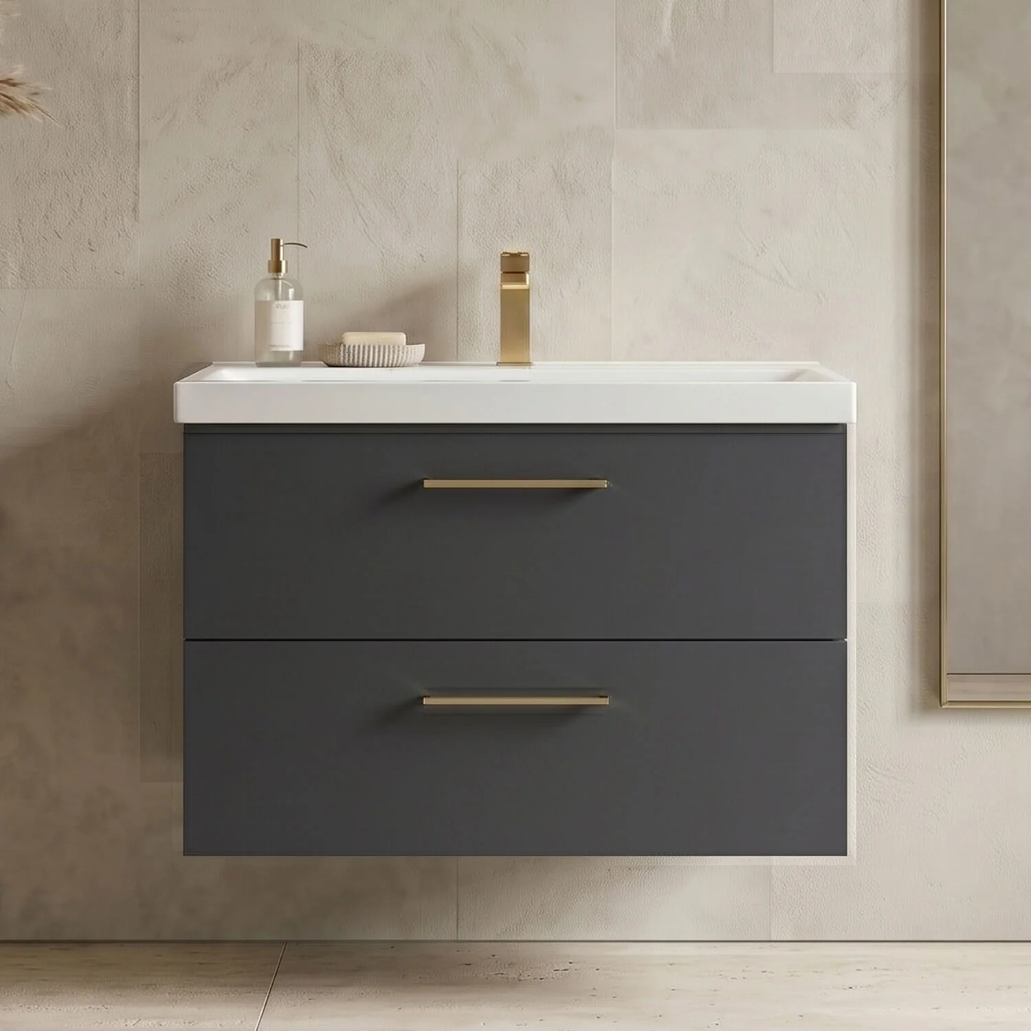 Bramshall Wall Hung 2 Drawer Vanity Unit with Mid-Edge Ceramic Basin - Choice of Colour, Handle Finish and Size - Image 14