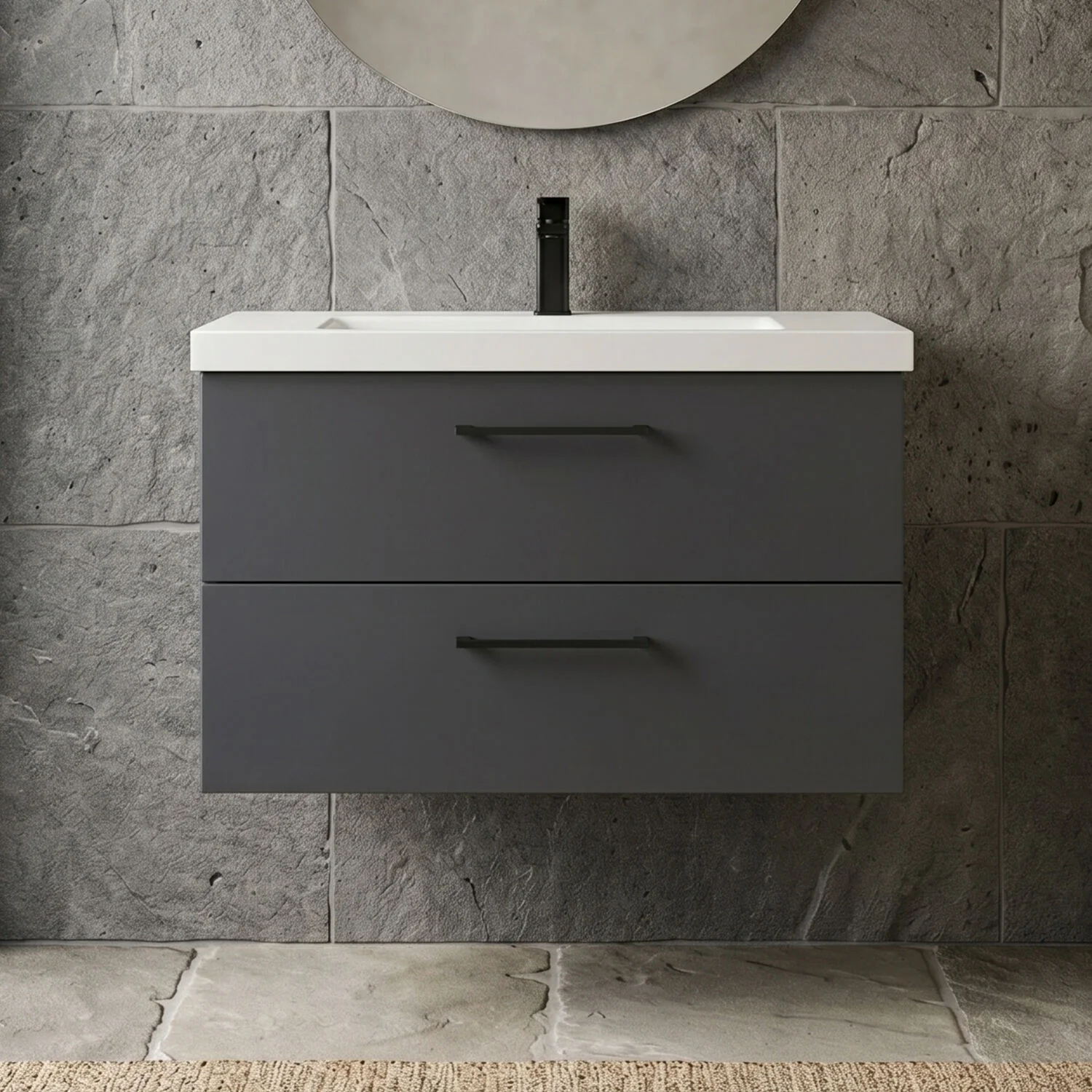 Bramshall Wall Hung 2 Drawer Vanity Unit with Mid-Edge Ceramic Basin - Choice of Colour, Handle Finish and Size - Image 15