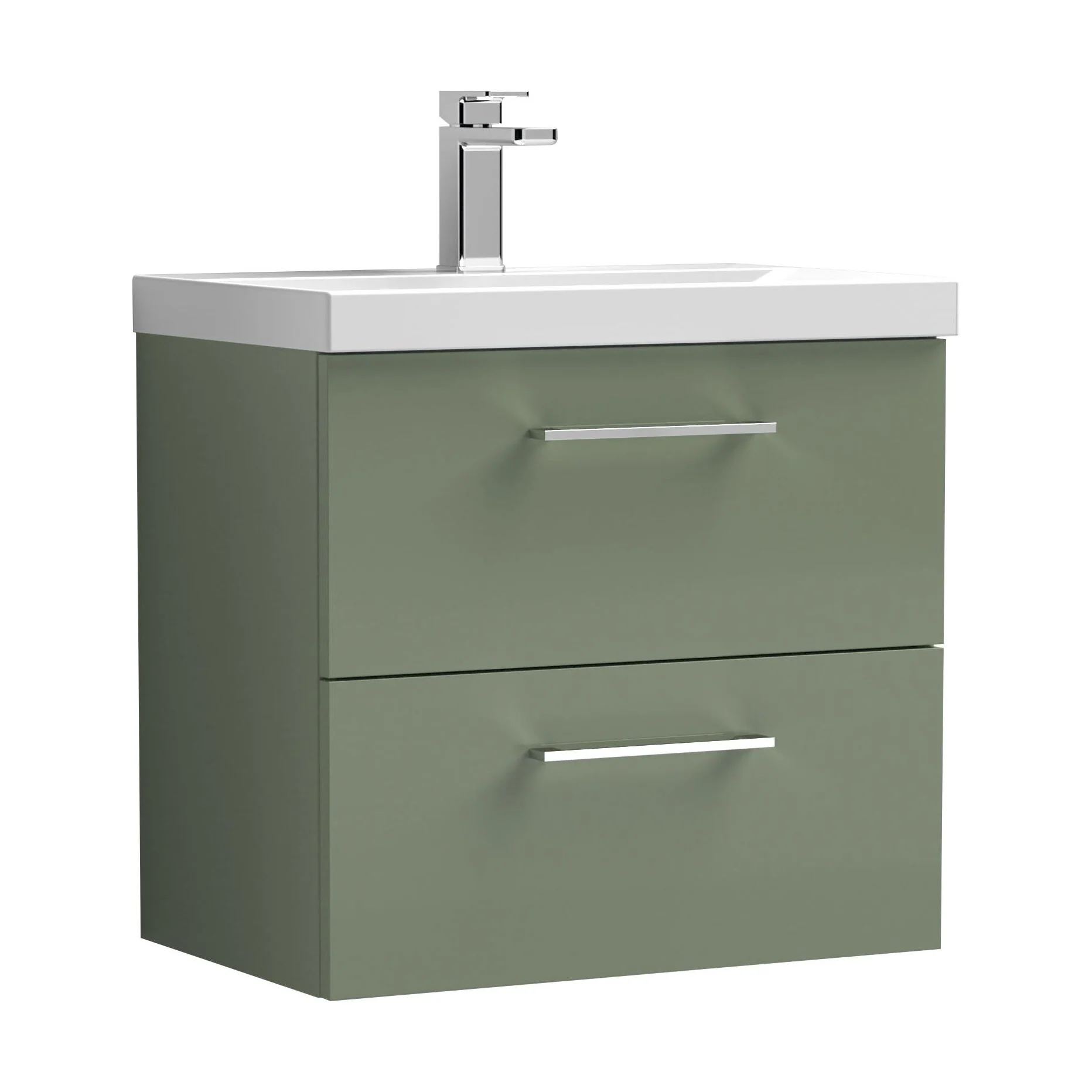 Bramshall Wall Hung 2 Drawer Vanity Unit with Mid-Edge Ceramic Basin - Choice of Colour, Handle Finish and Size - Image 158