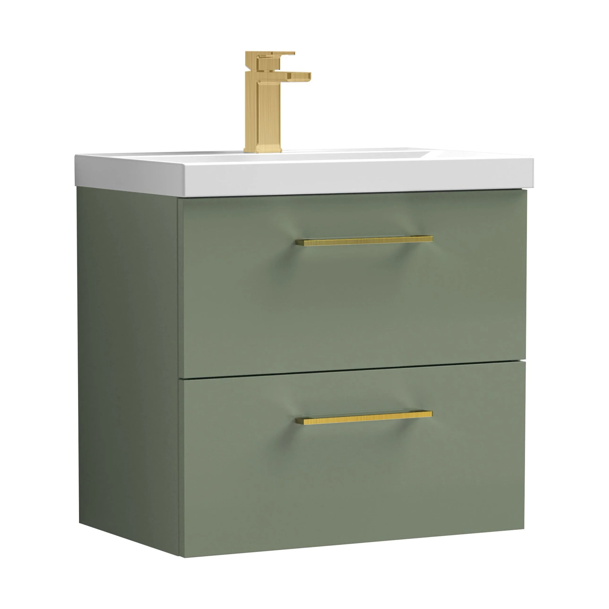 Bramshall Wall Hung 2 Drawer Vanity Unit with Mid-Edge Ceramic Basin - Choice of Colour, Handle Finish and Size - Image 159