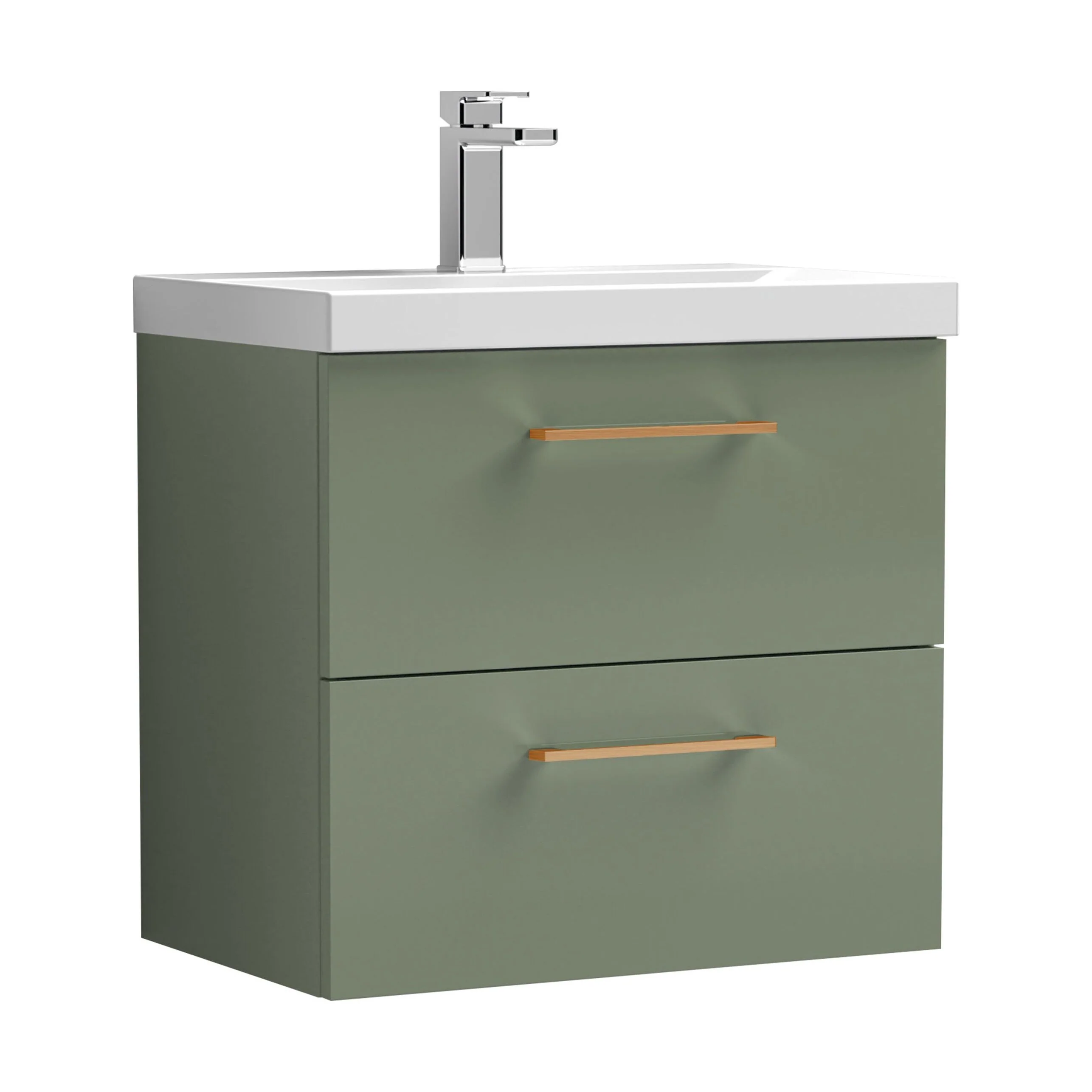 Bramshall Wall Hung 2 Drawer Vanity Unit with Mid-Edge Ceramic Basin - Choice of Colour, Handle Finish and Size - Image 161