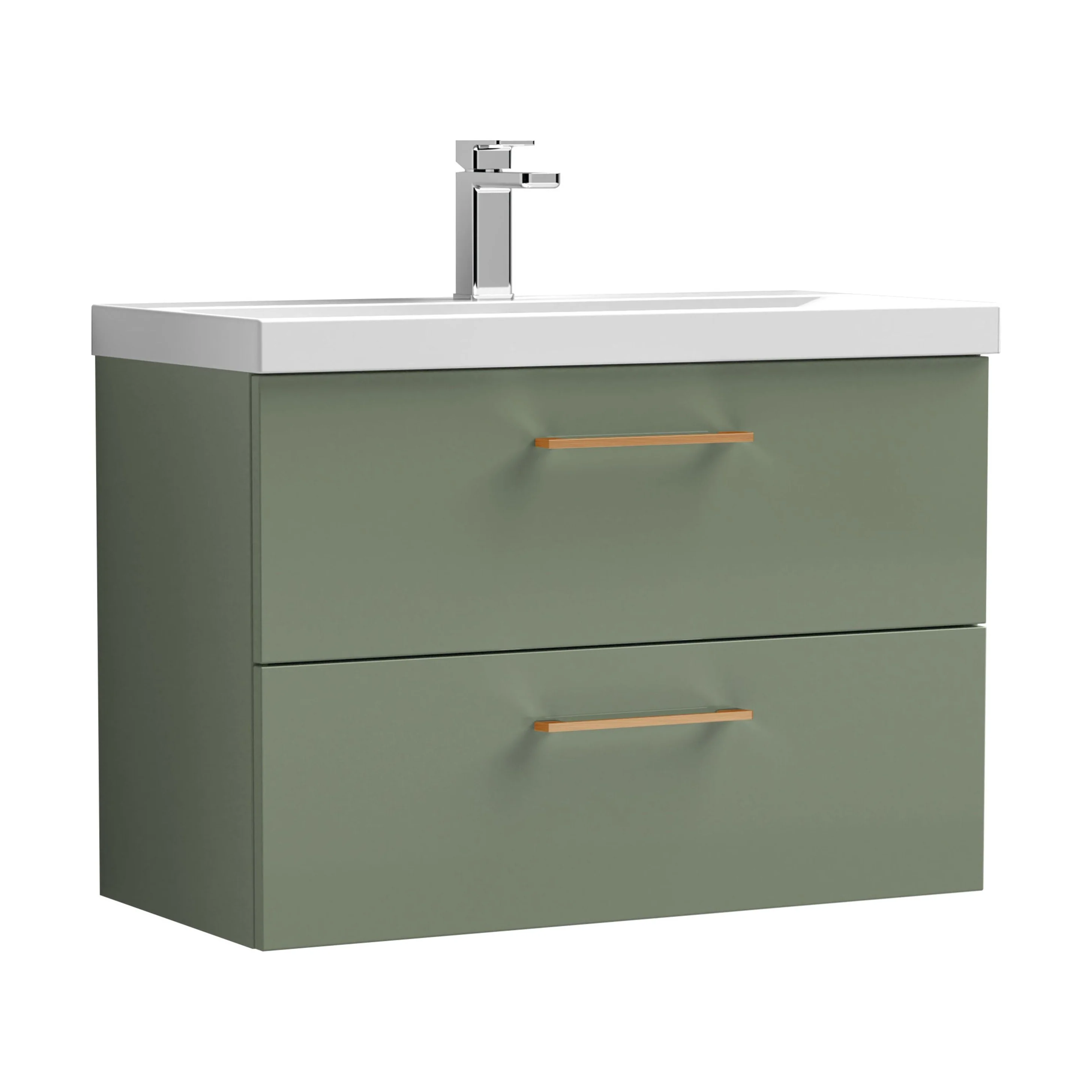 Bramshall Wall Hung 2 Drawer Vanity Unit with Mid-Edge Ceramic Basin - Choice of Colour, Handle Finish and Size - Image 167