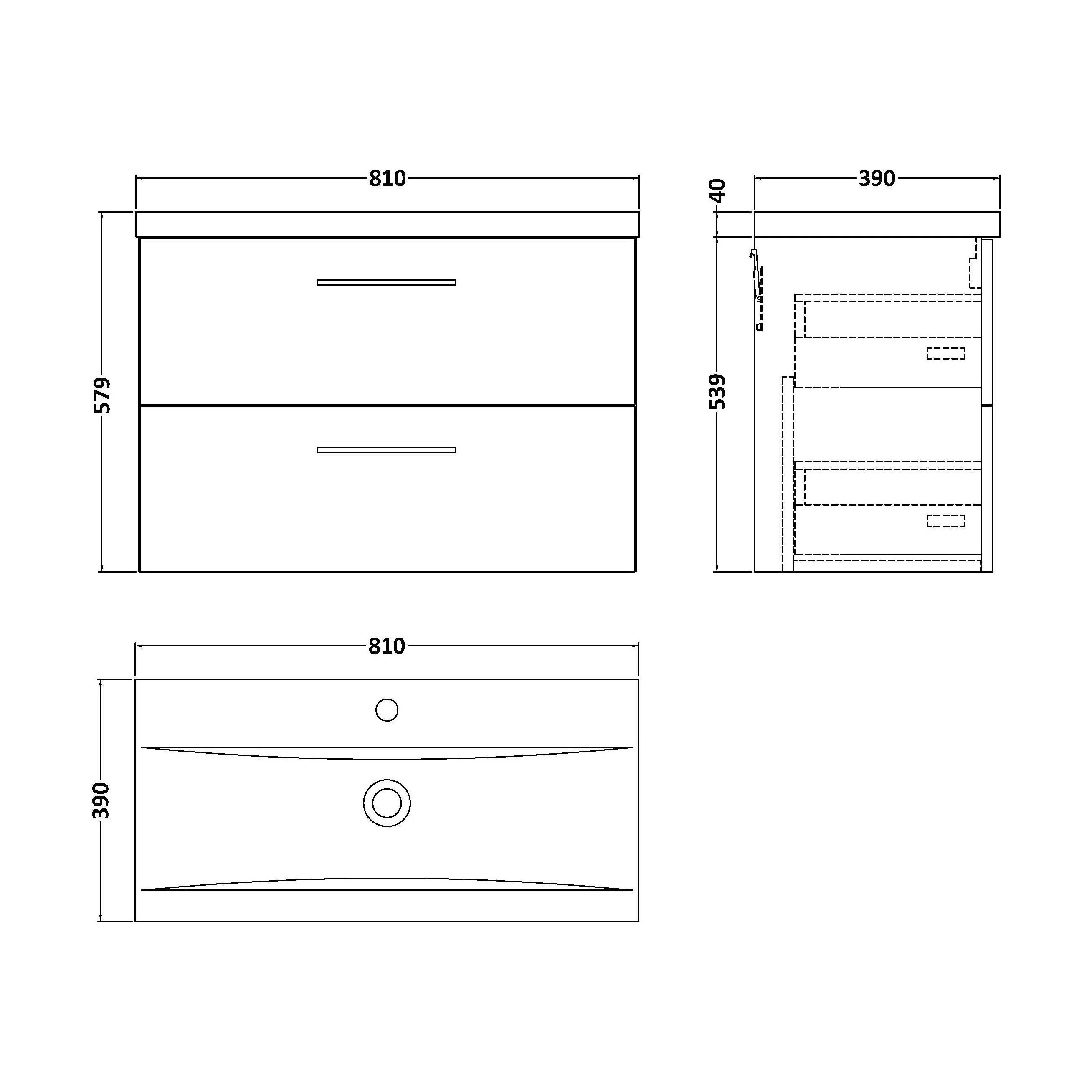 Bramshall Wall Hung 2 Drawer Vanity Unit with Mid-Edge Ceramic Basin - Choice of Colour, Handle Finish and Size - Image 191