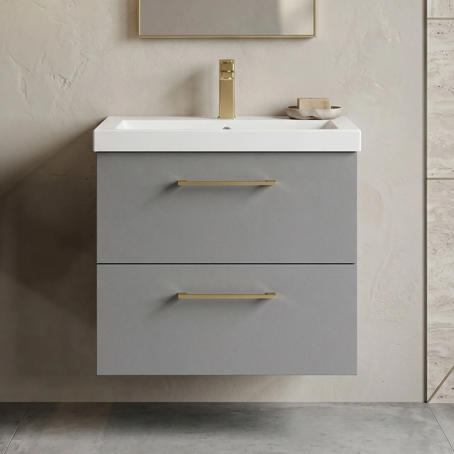 Bramshall Wall Hung 2 Drawer Vanity Unit with Mid-Edge Ceramic Basin - Choice of Colour, Handle Finish and Size - Image 20