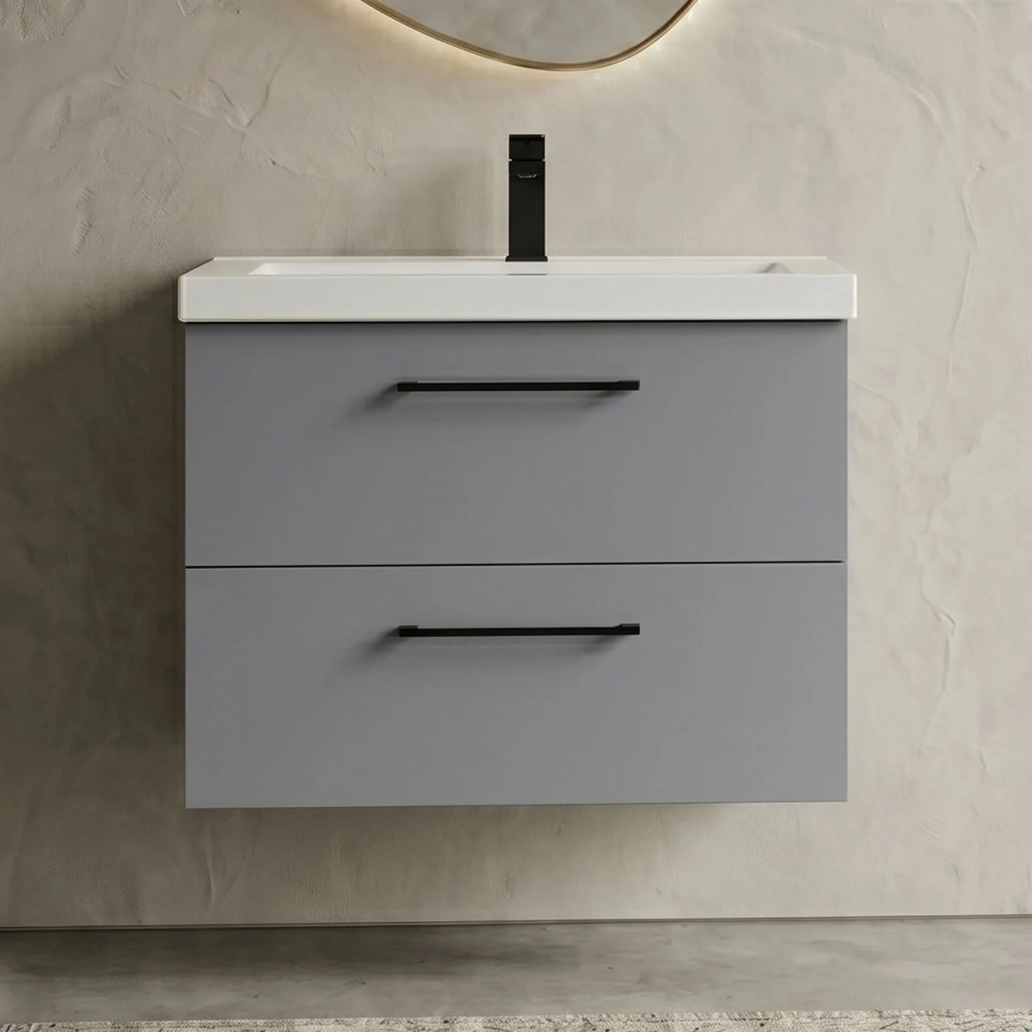 Bramshall Wall Hung 2 Drawer Vanity Unit with Mid-Edge Ceramic Basin - Choice of Colour, Handle Finish and Size - Image 21
