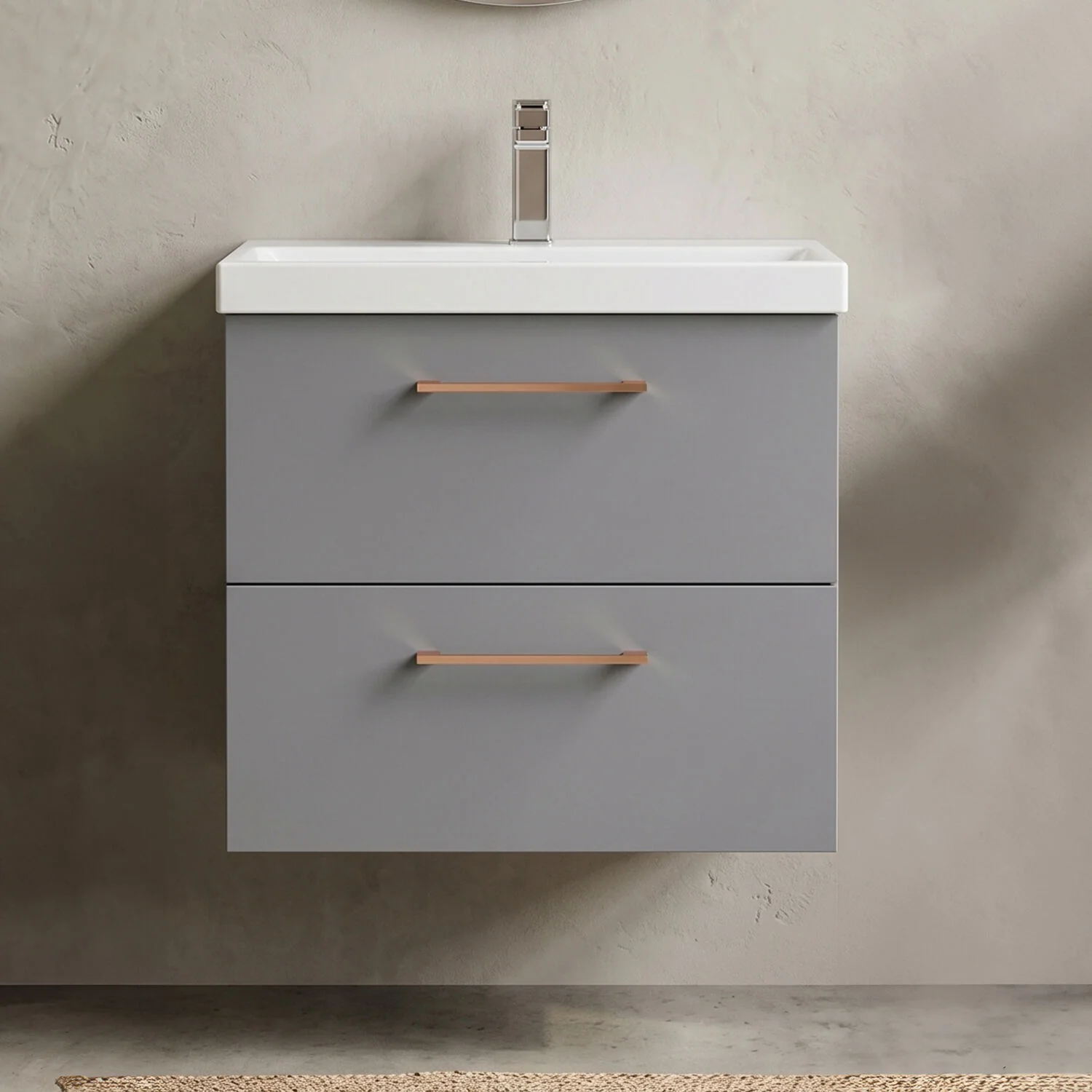 Bramshall Wall Hung 2 Drawer Vanity Unit with Mid-Edge Ceramic Basin - Choice of Colour, Handle Finish and Size - Image 22