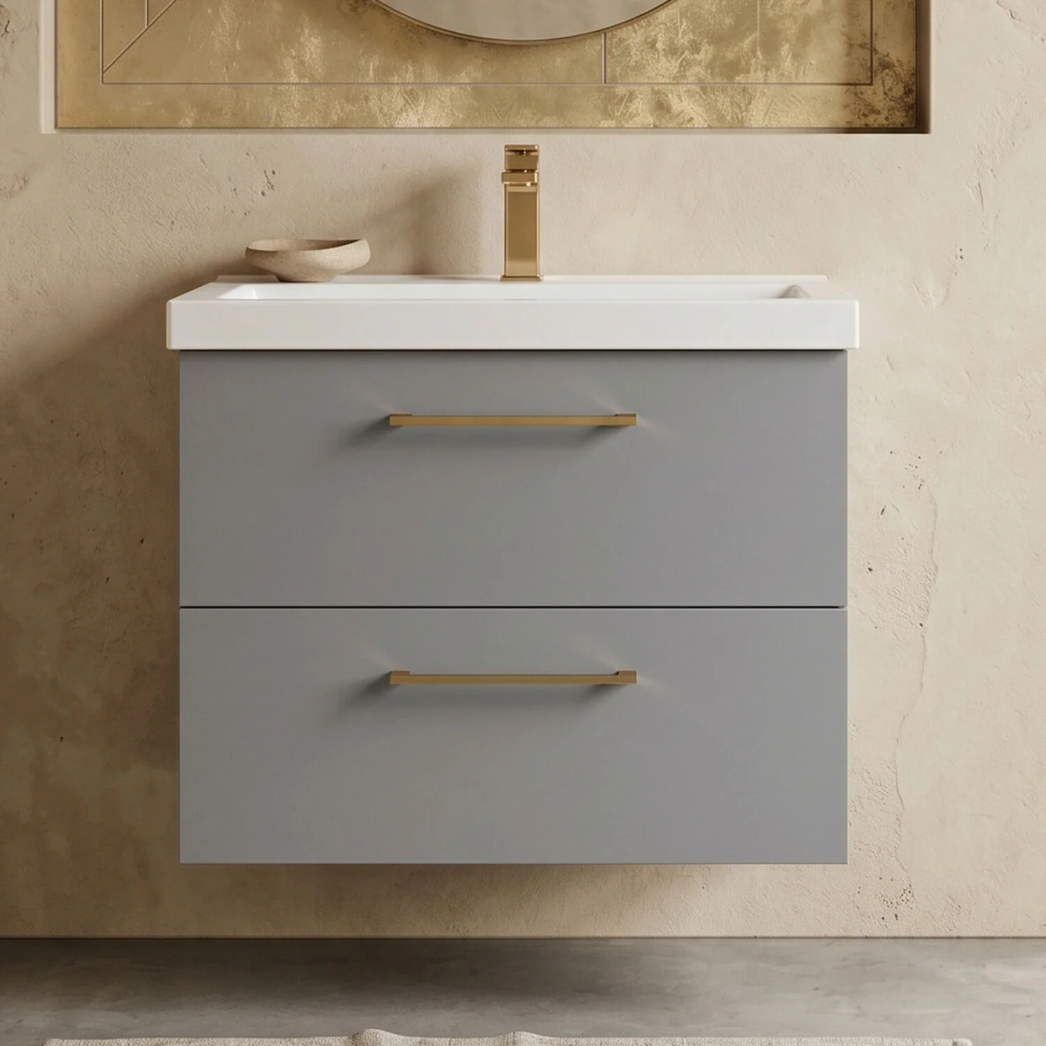 Bramshall Wall Hung 2 Drawer Vanity Unit with Mid-Edge Ceramic Basin - Choice of Colour, Handle Finish and Size - Image 23