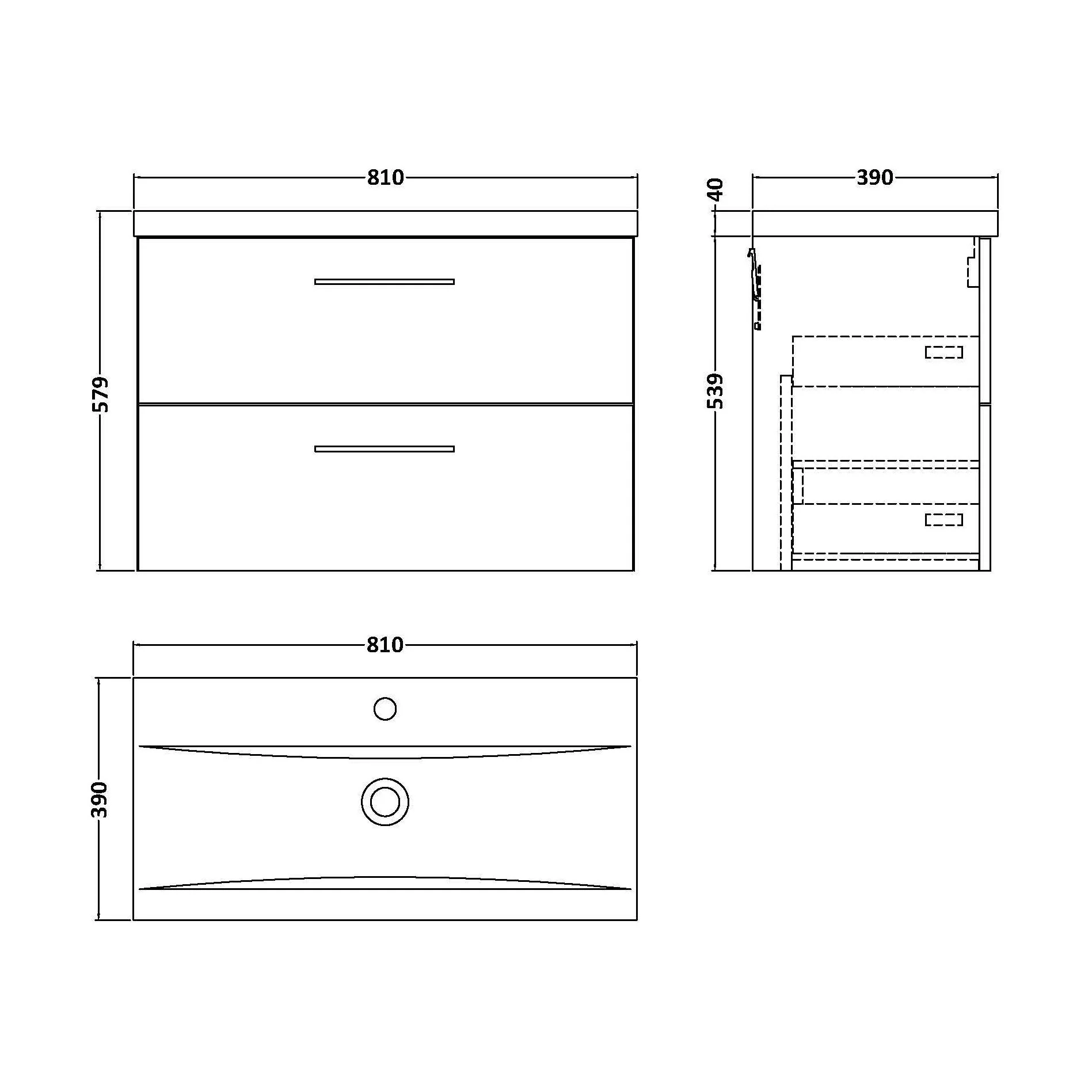 Bramshall Wall Hung 2 Drawer Vanity Unit with Mid-Edge Ceramic Basin - Choice of Colour, Handle Finish and Size - Image 239