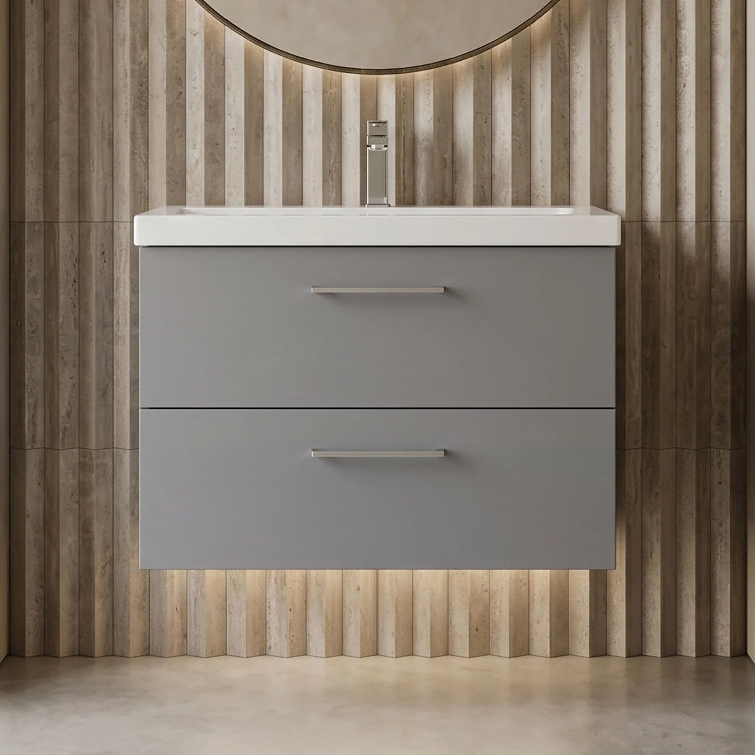 Bramshall Wall Hung 2 Drawer Vanity Unit with Mid-Edge Ceramic Basin - Choice of Colour, Handle Finish and Size - Image 25