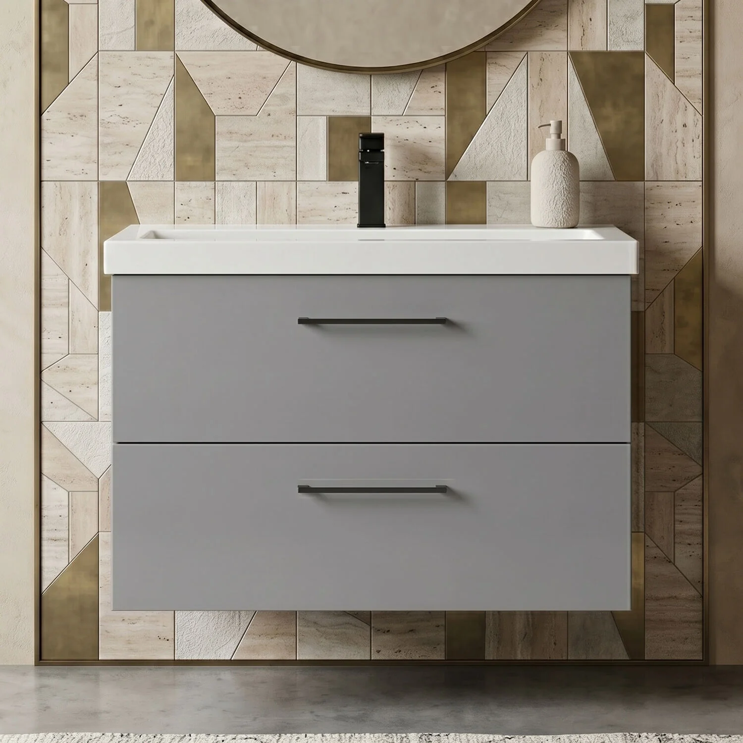 Bramshall Wall Hung 2 Drawer Vanity Unit with Mid-Edge Ceramic Basin - Choice of Colour, Handle Finish and Size - Image 26