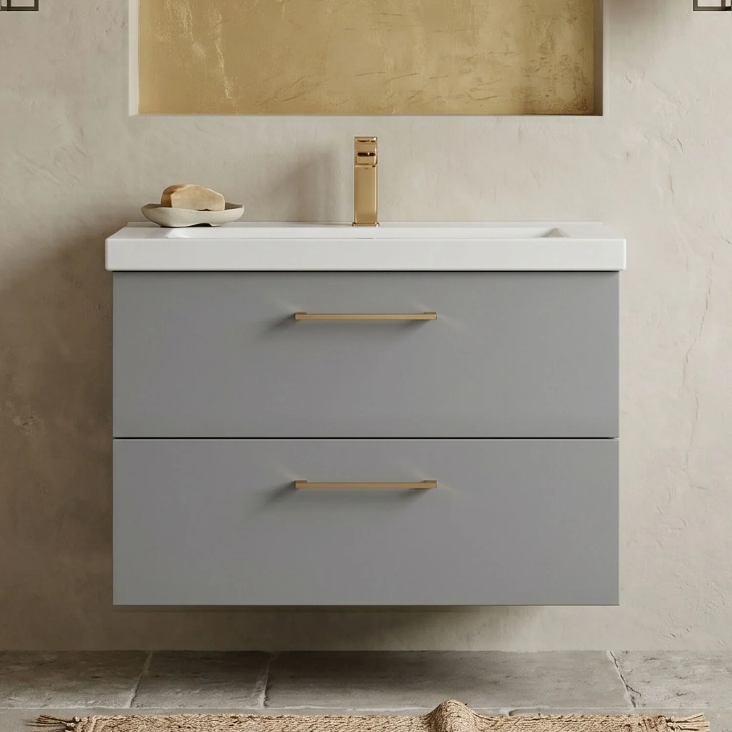 Bramshall Wall Hung 2 Drawer Vanity Unit with Mid-Edge Ceramic Basin - Choice of Colour, Handle Finish and Size - Image 28