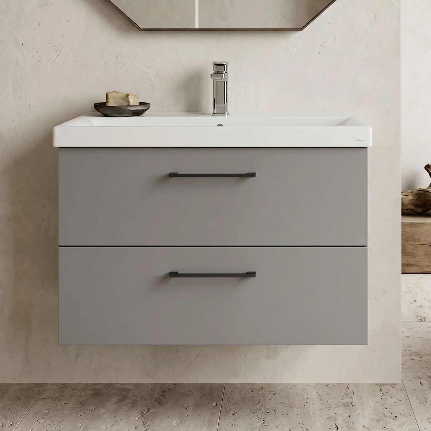 Bramshall Wall Hung 2 Drawer Vanity Unit with Mid-Edge Ceramic Basin - Choice of Colour, Handle Finish and Size - Image 29