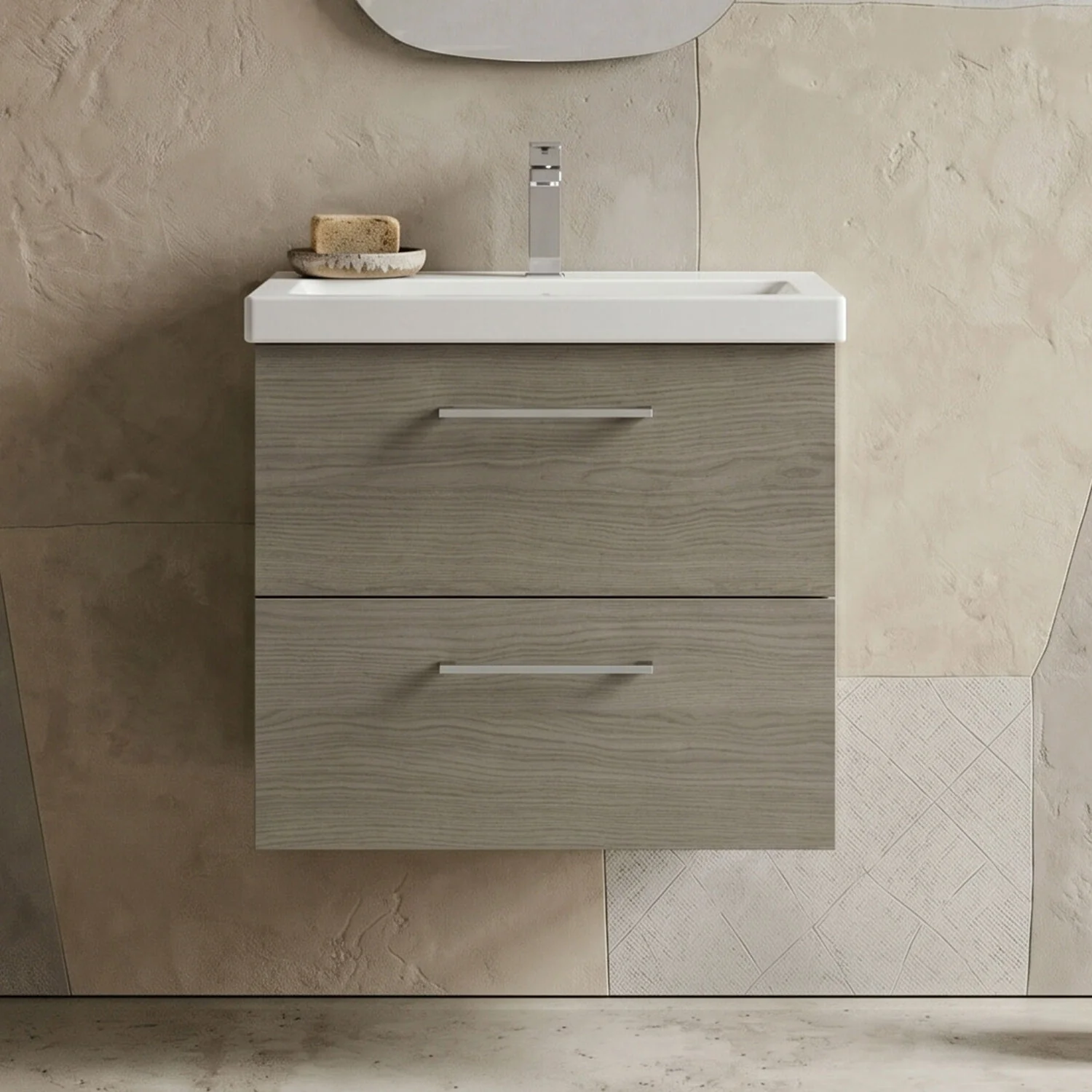 Bramshall Wall Hung 2 Drawer Vanity Unit with Mid-Edge Ceramic Basin - Choice of Colour, Handle Finish and Size - Image 30