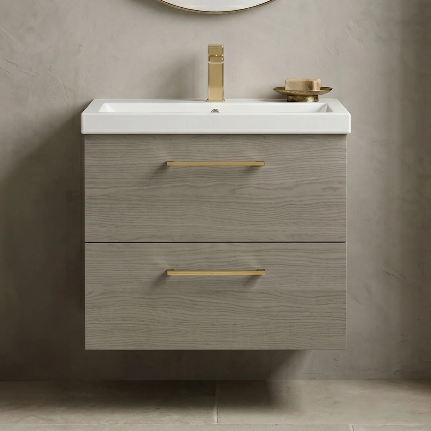 Bramshall Wall Hung 2 Drawer Vanity Unit with Mid-Edge Ceramic Basin - Choice of Colour, Handle Finish and Size - Image 31