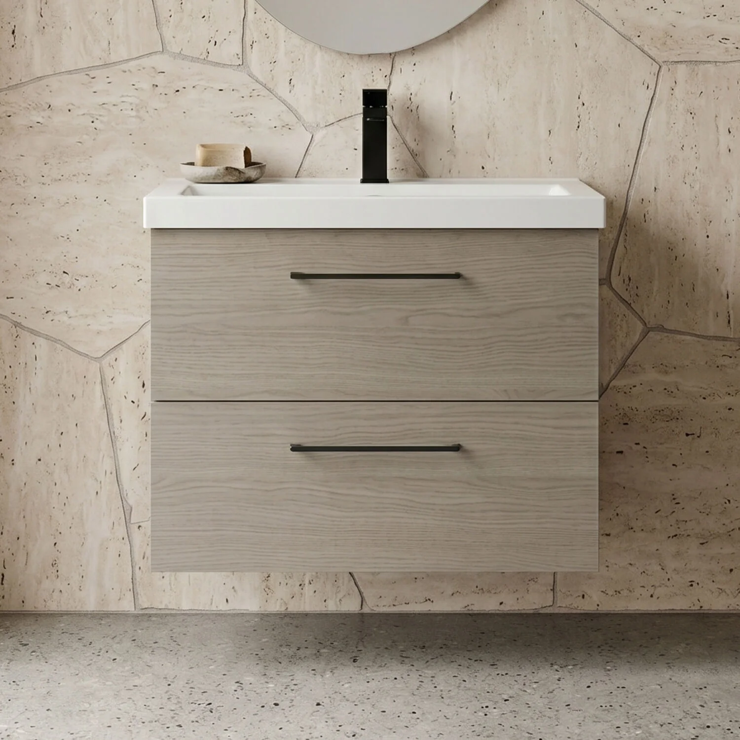 Bramshall Wall Hung 2 Drawer Vanity Unit with Mid-Edge Ceramic Basin - Choice of Colour, Handle Finish and Size - Image 32