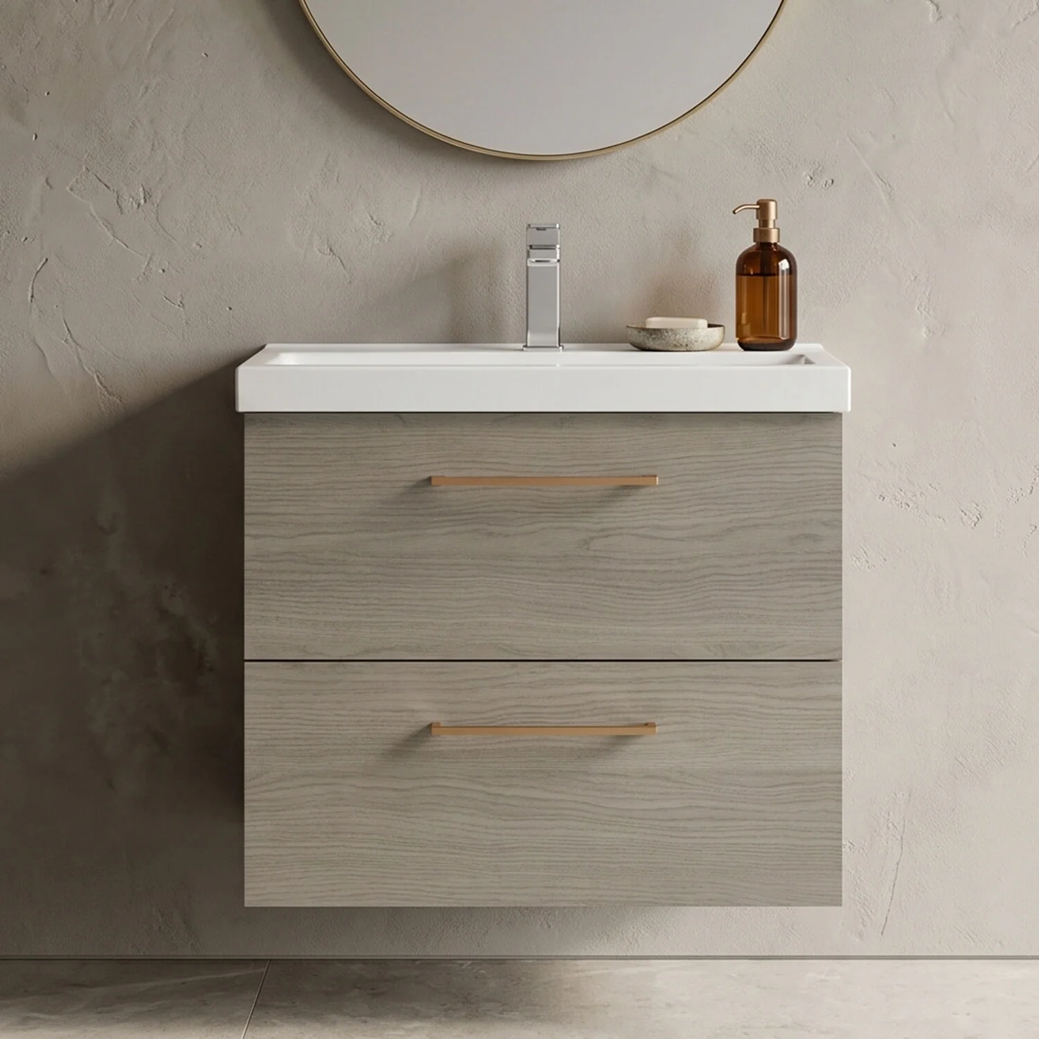 Bramshall Wall Hung 2 Drawer Vanity Unit with Mid-Edge Ceramic Basin - Choice of Colour, Handle Finish and Size - Image 33
